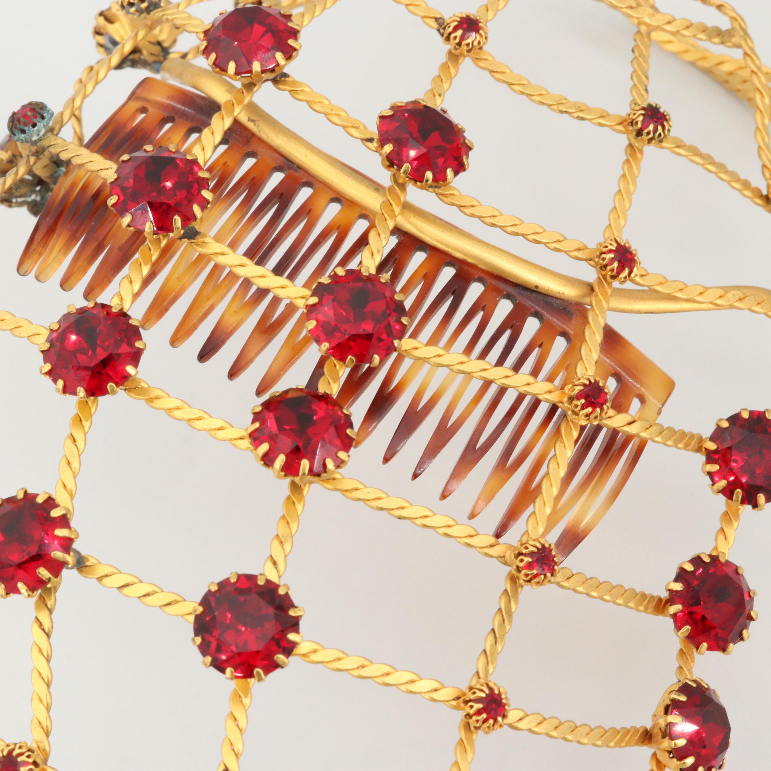 Countess Cissy Zoltowska Red Rhinestone Fish Motif Hair Accessory