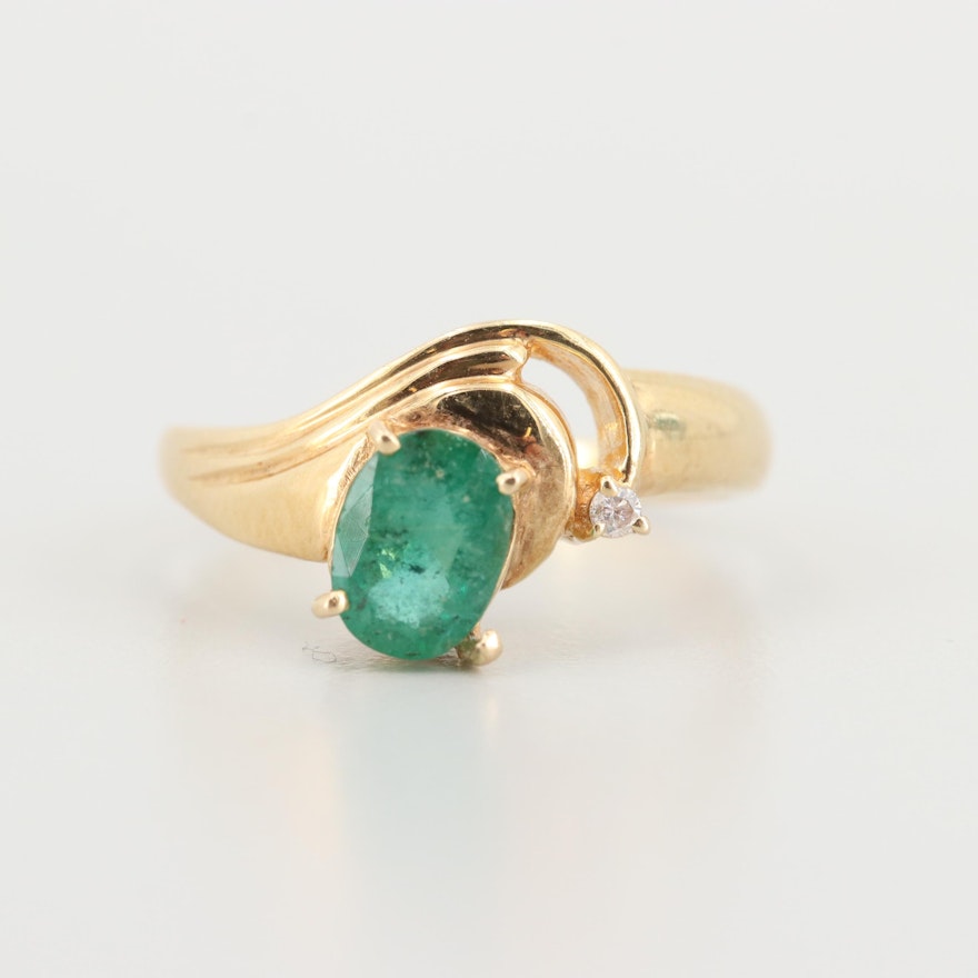 14K Yellow Gold Emerald and Diamond Ring