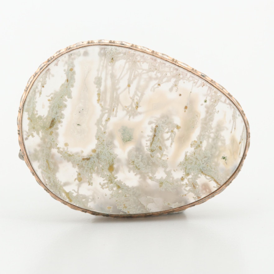 Gold and Silver Tone Dendritic Agate Brooch