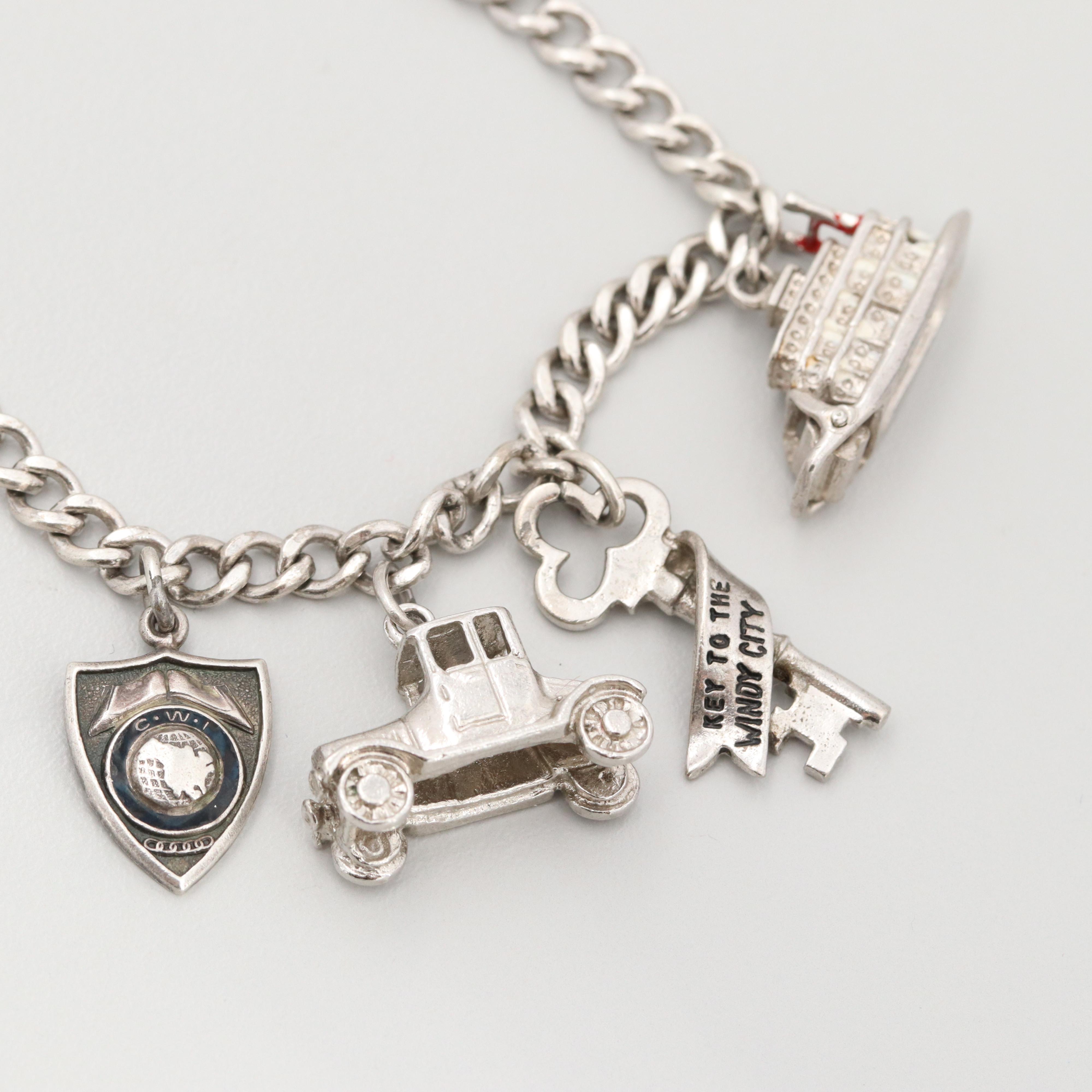 Sterling Silver and Gold Filled Enamel Multi-Charm Bracelet