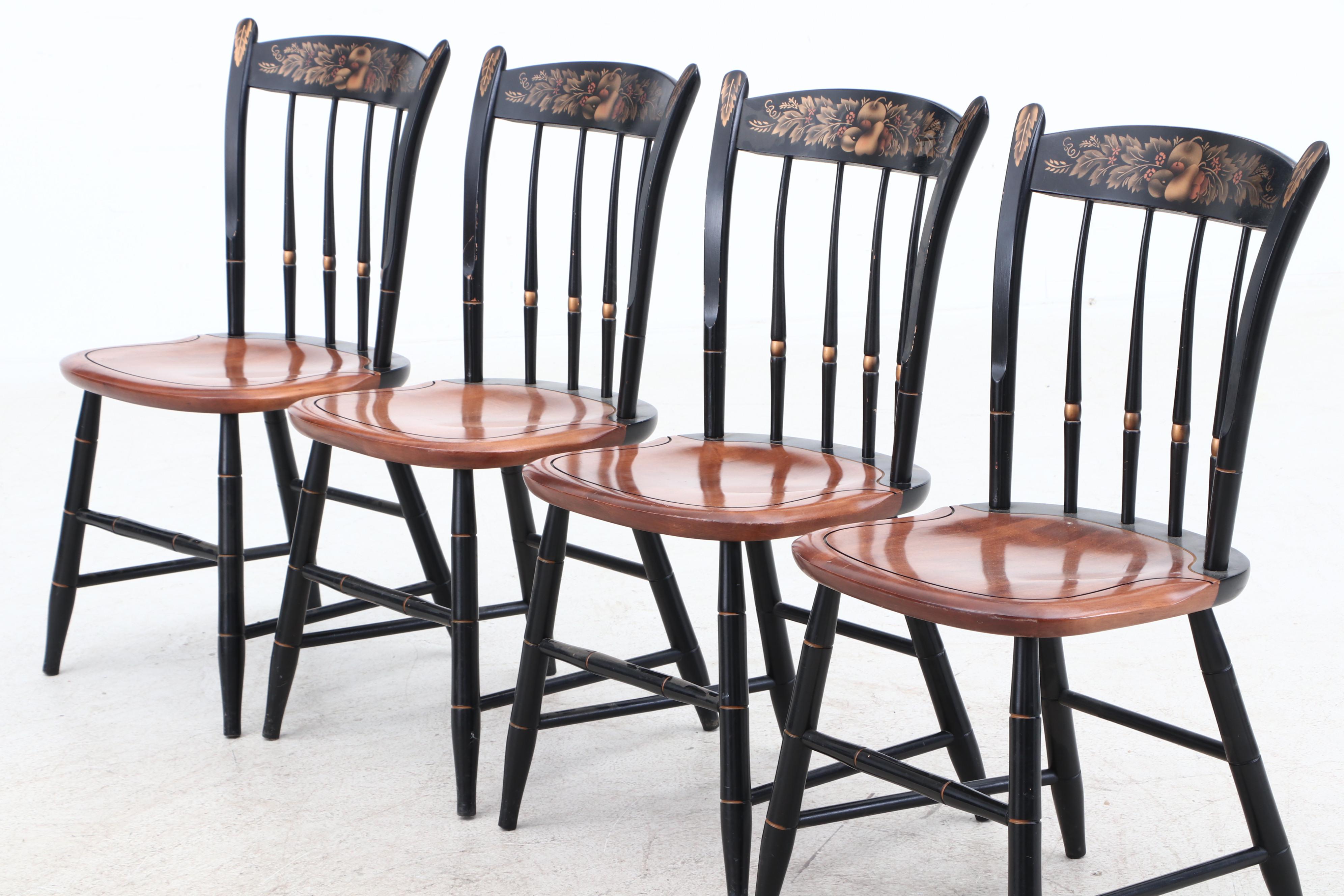 Painted Wood Stenciled Hitchcock Chairs, Mid-Century
