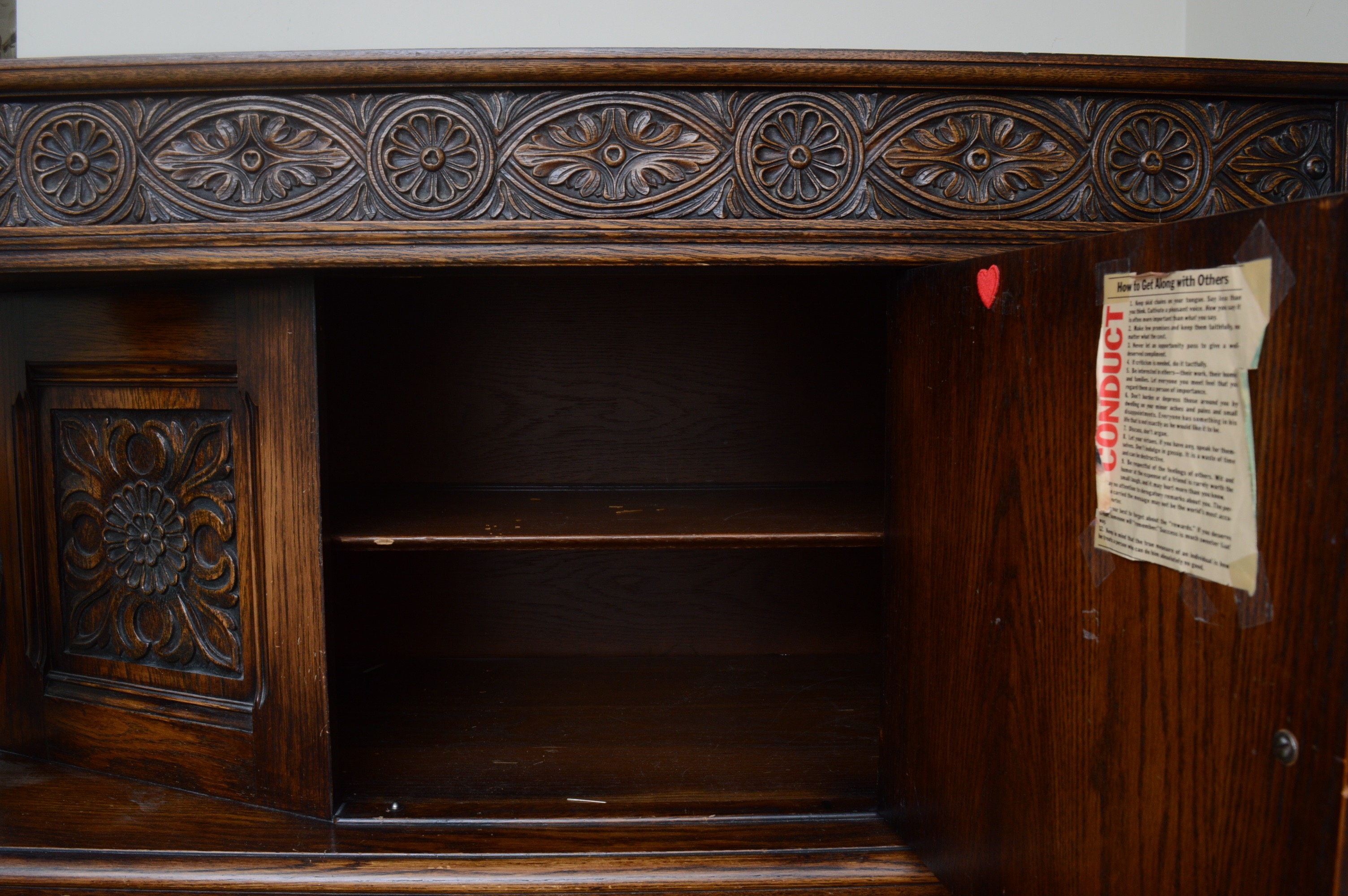 Jacobean Revival Carved Oak Cabinet, 1930s