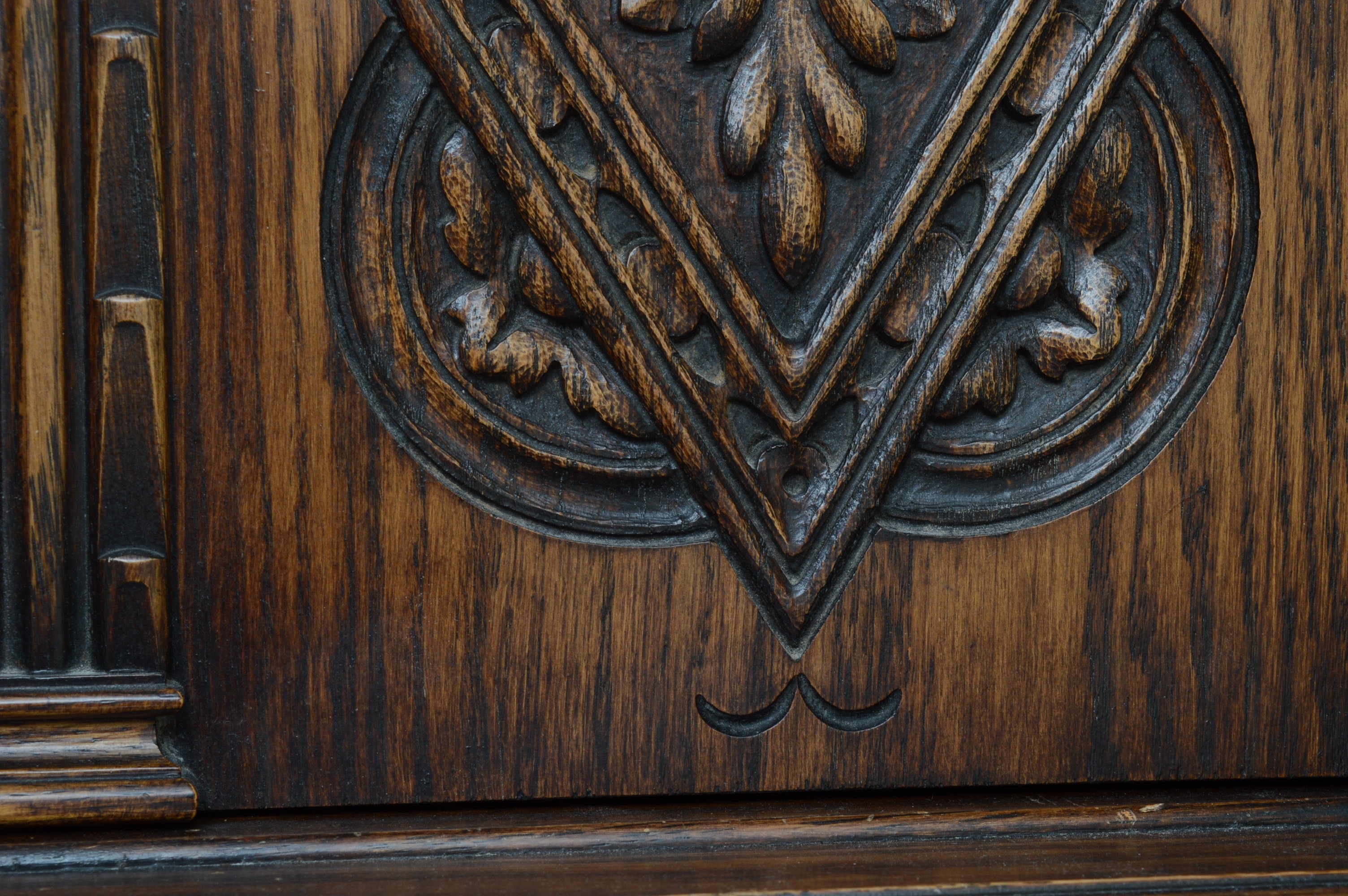 Jacobean Revival Carved Oak Cabinet, 1930s