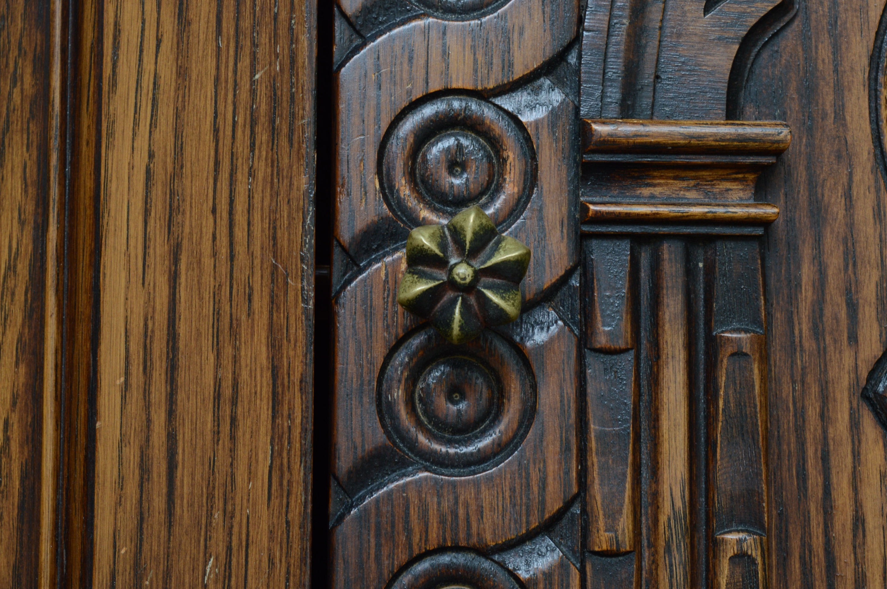 Jacobean Revival Carved Oak Cabinet, 1930s