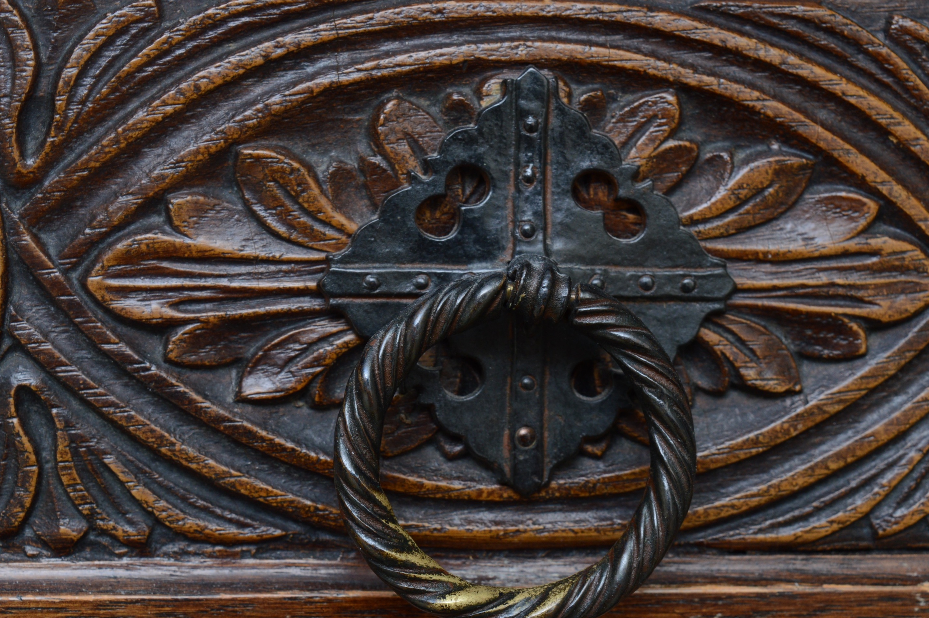 Jacobean Revival Carved Oak Cabinet, 1930s
