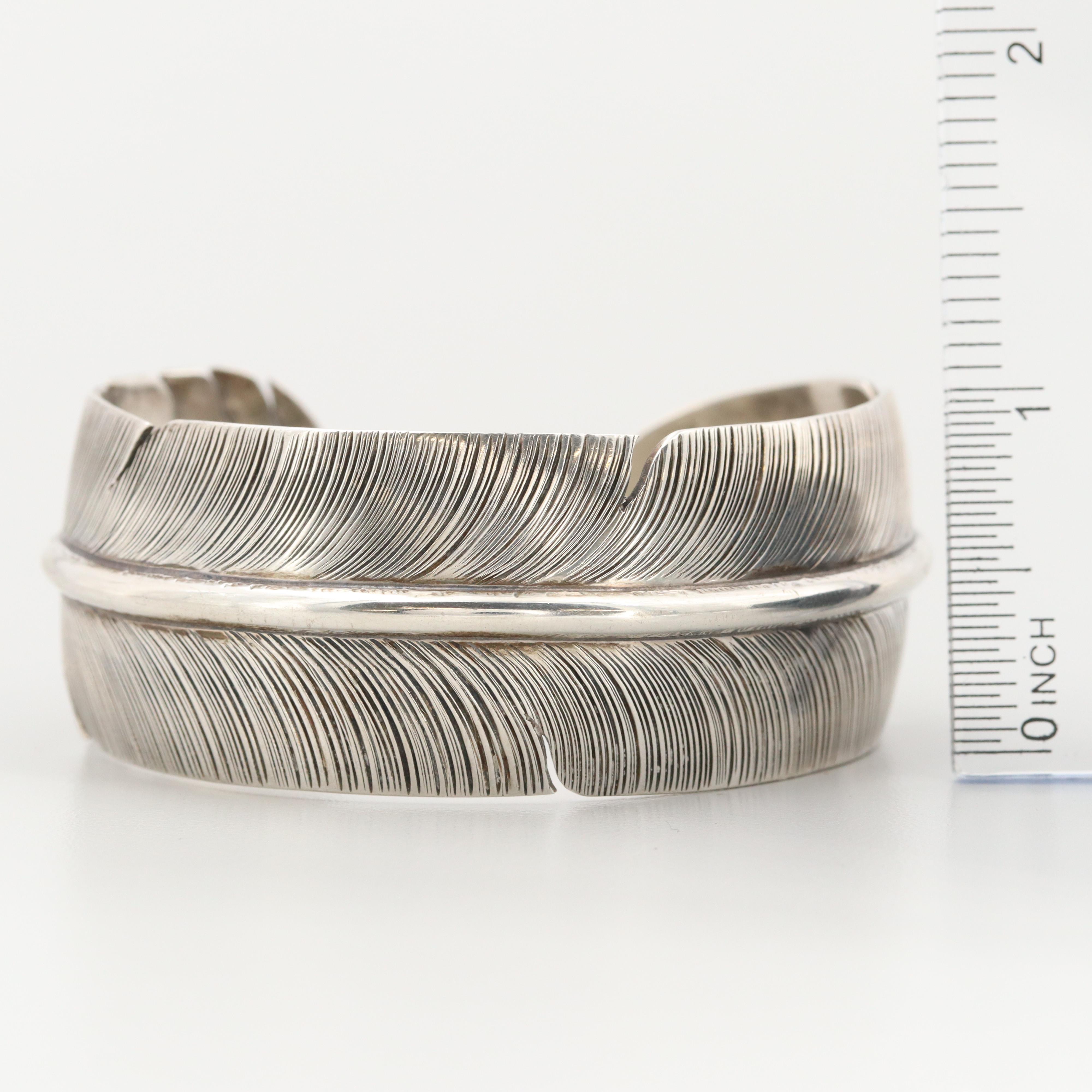 Delbert Vandever Navajo Diné Sterling Silver Feather Cuff Bracelet