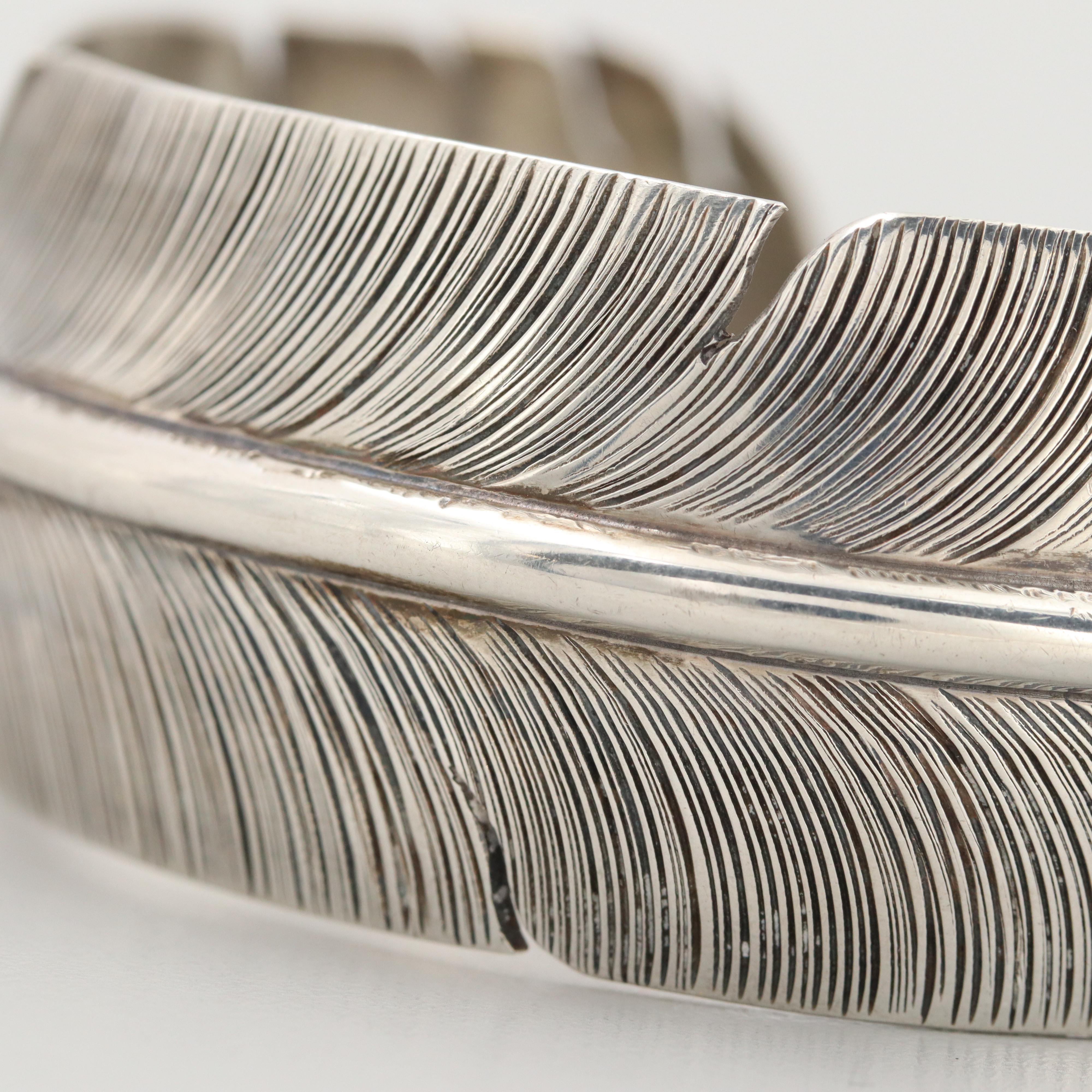 Delbert Vandever Navajo Diné Sterling Silver Feather Cuff Bracelet