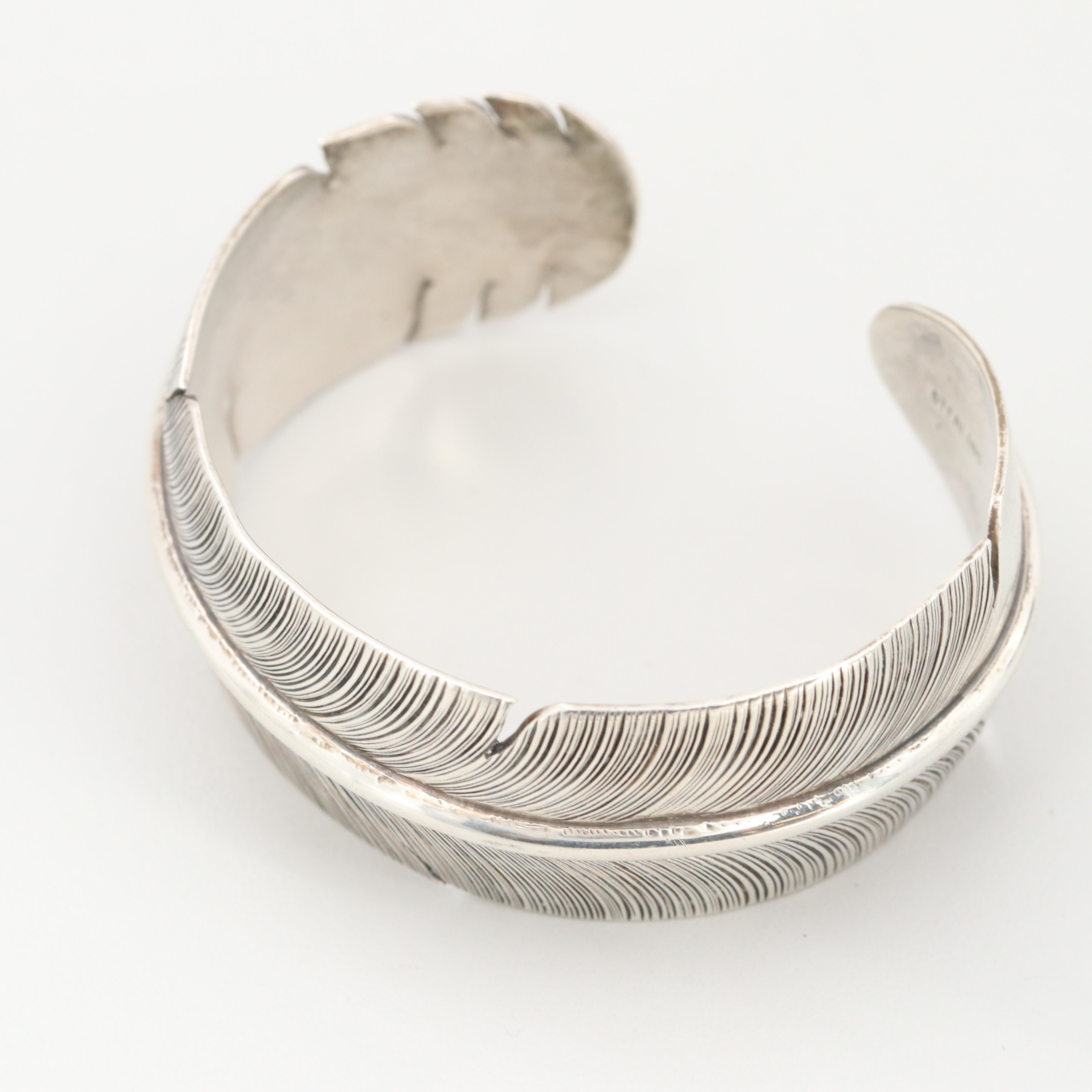 Delbert Vandever Navajo Diné Sterling Silver Feather Cuff Bracelet