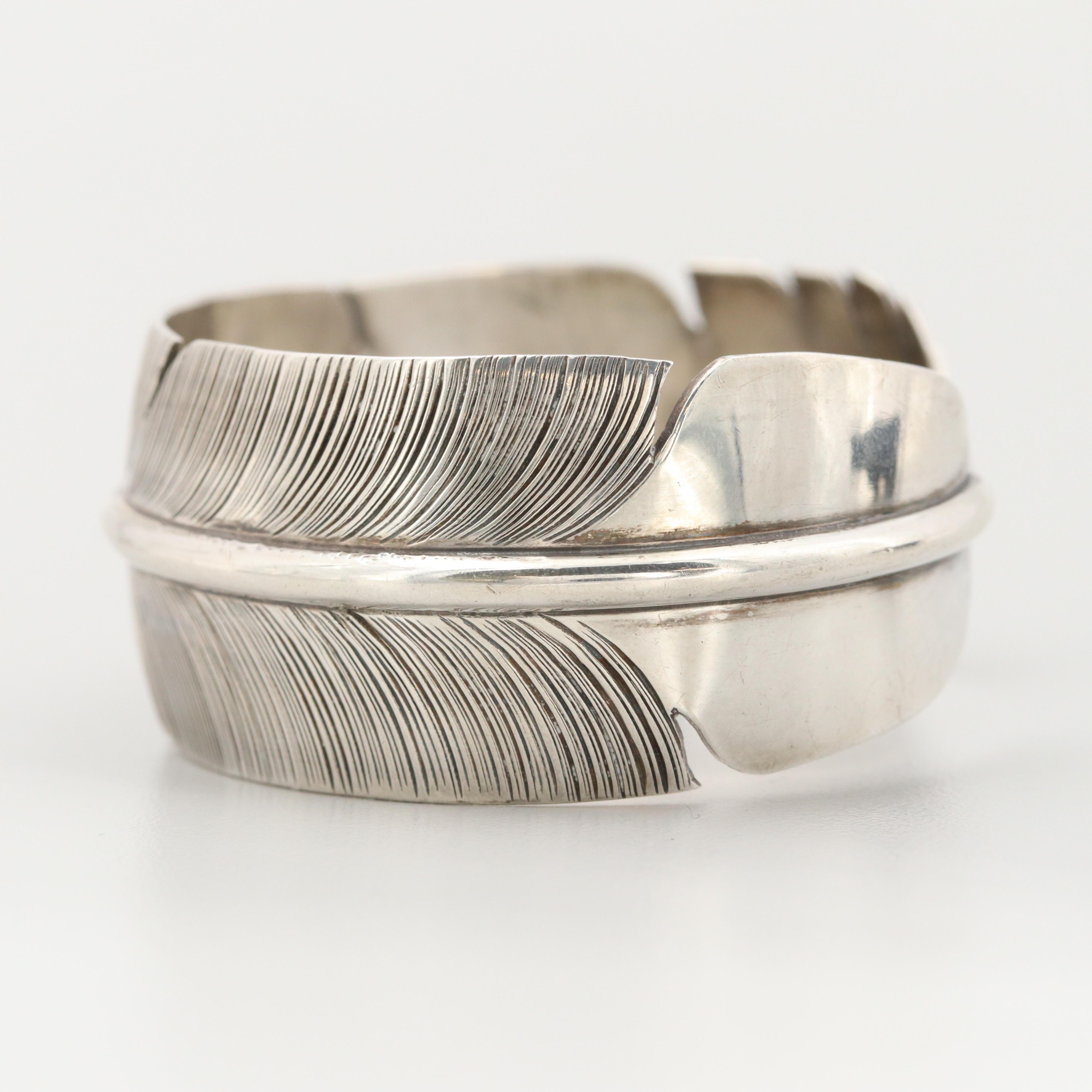 Delbert Vandever Navajo Diné Sterling Silver Feather Cuff Bracelet