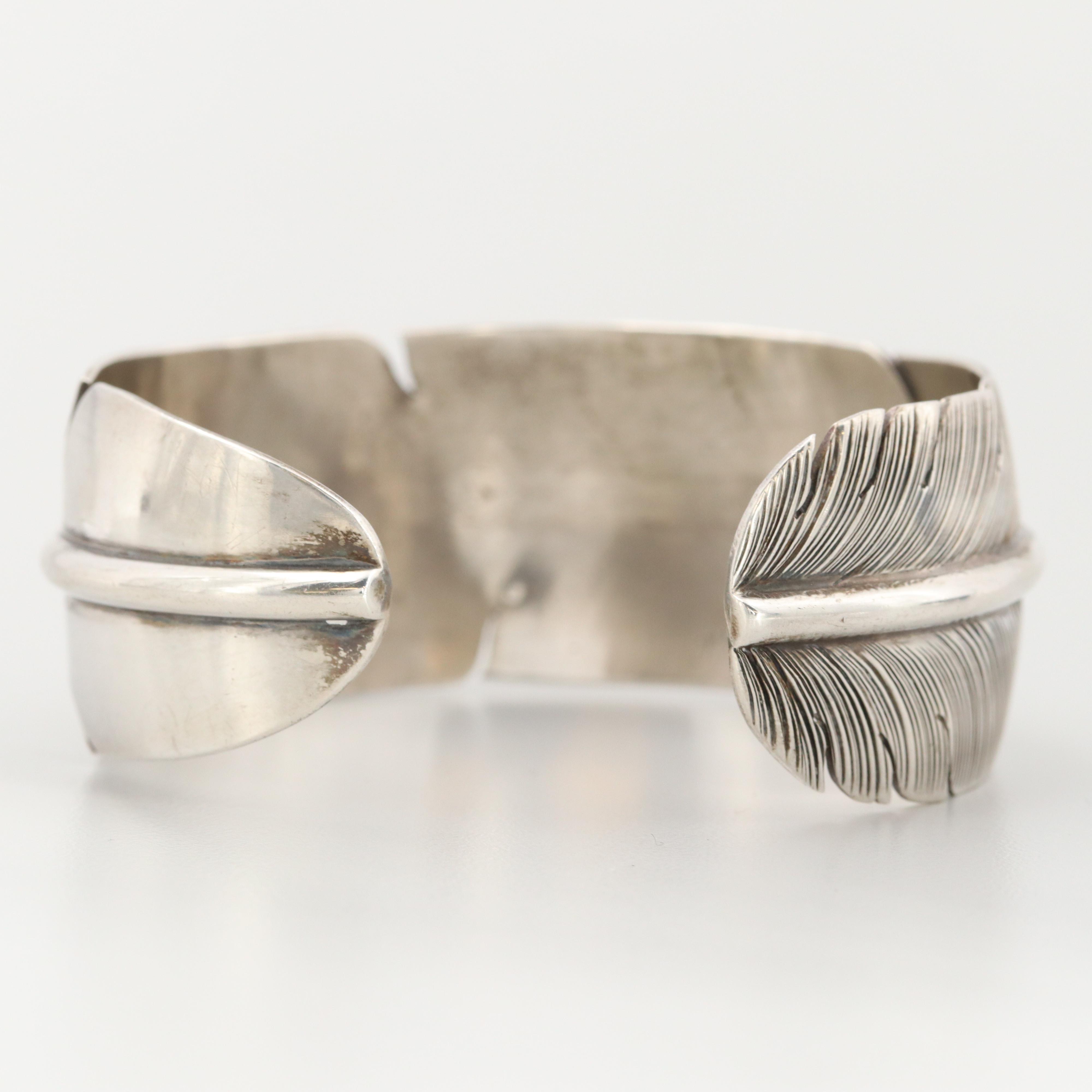 Delbert Vandever Navajo Diné Sterling Silver Feather Cuff Bracelet