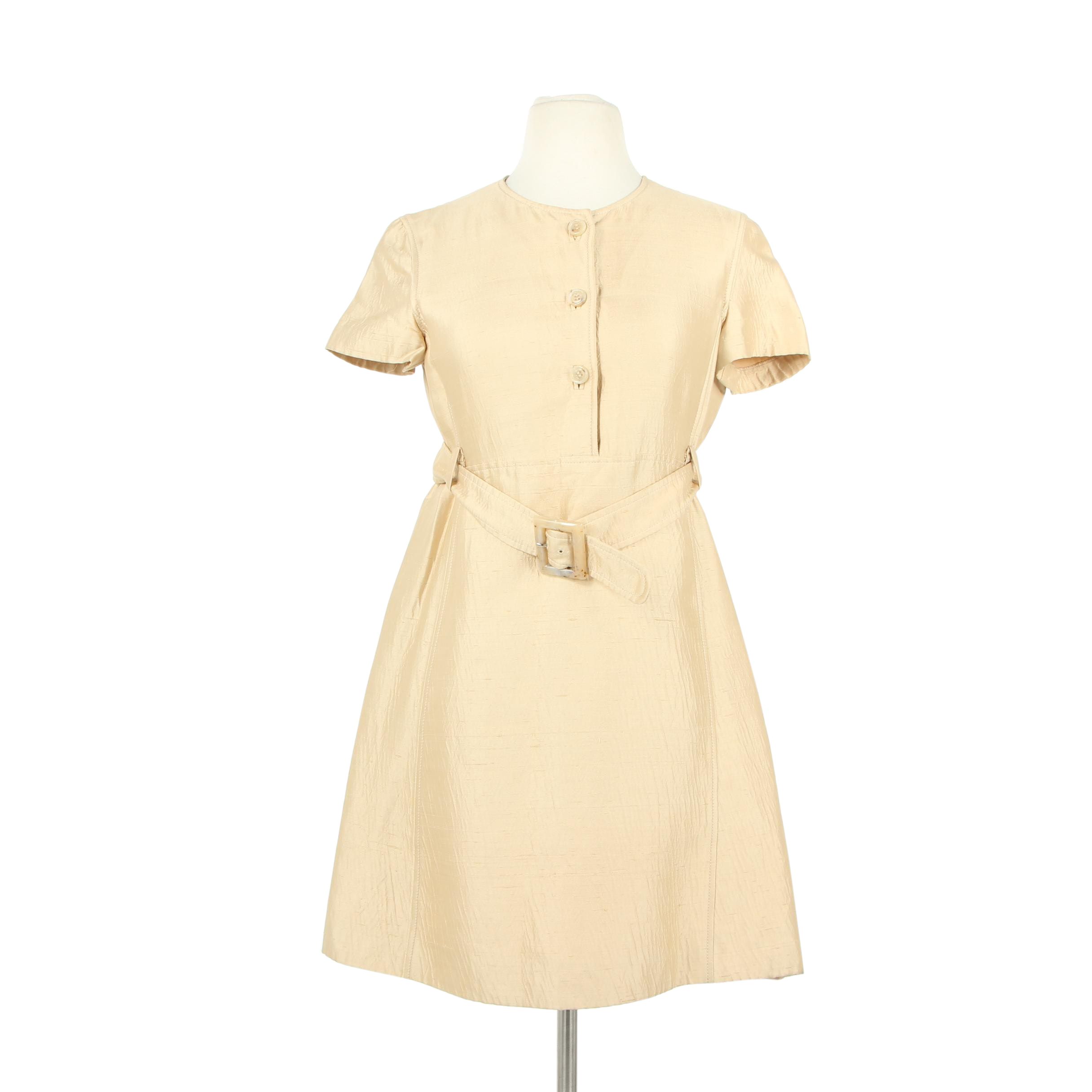 Prada Silk Blend Shirt Dress with Silk Block Pleat Skirt and Ruched Blouse