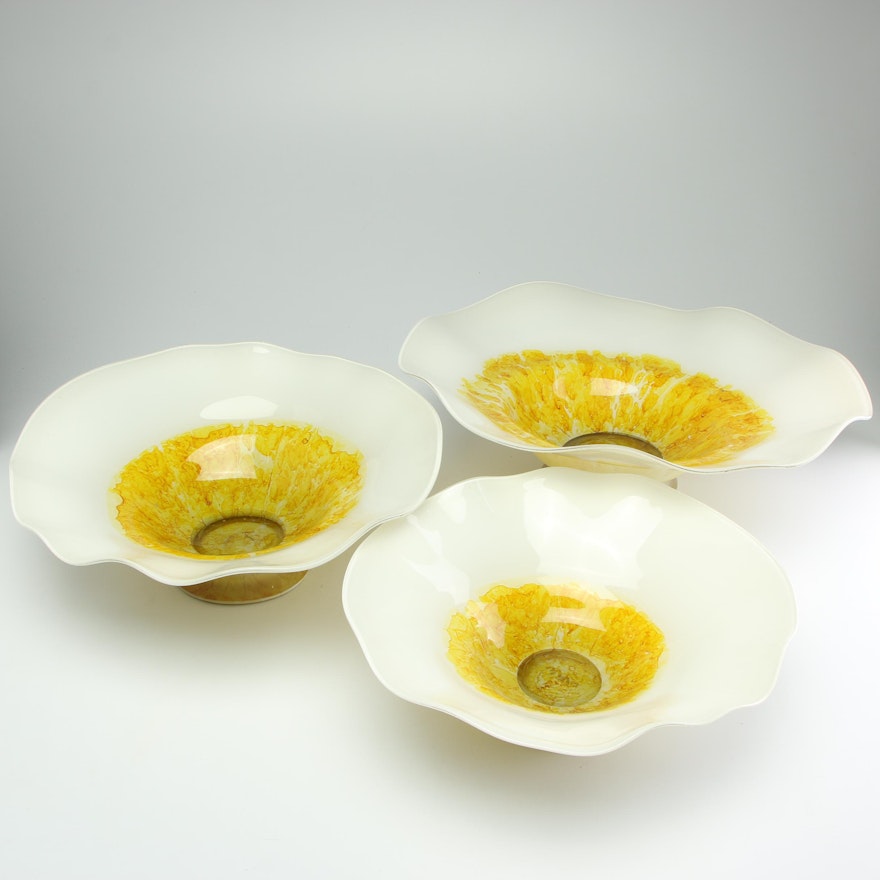 Decorative Hand Blown Floral-Form Glass Bowls, Set of Three