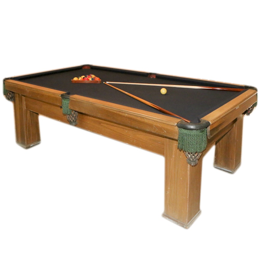 Wooden Billiards Table with Cues and Balls