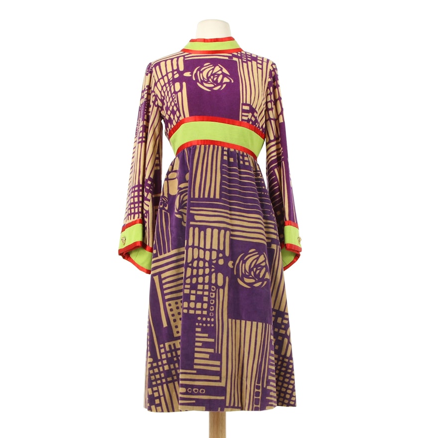 Ronald Amey New York Multicolor Cotton Blend Maxi Dress, 1970s Vintage