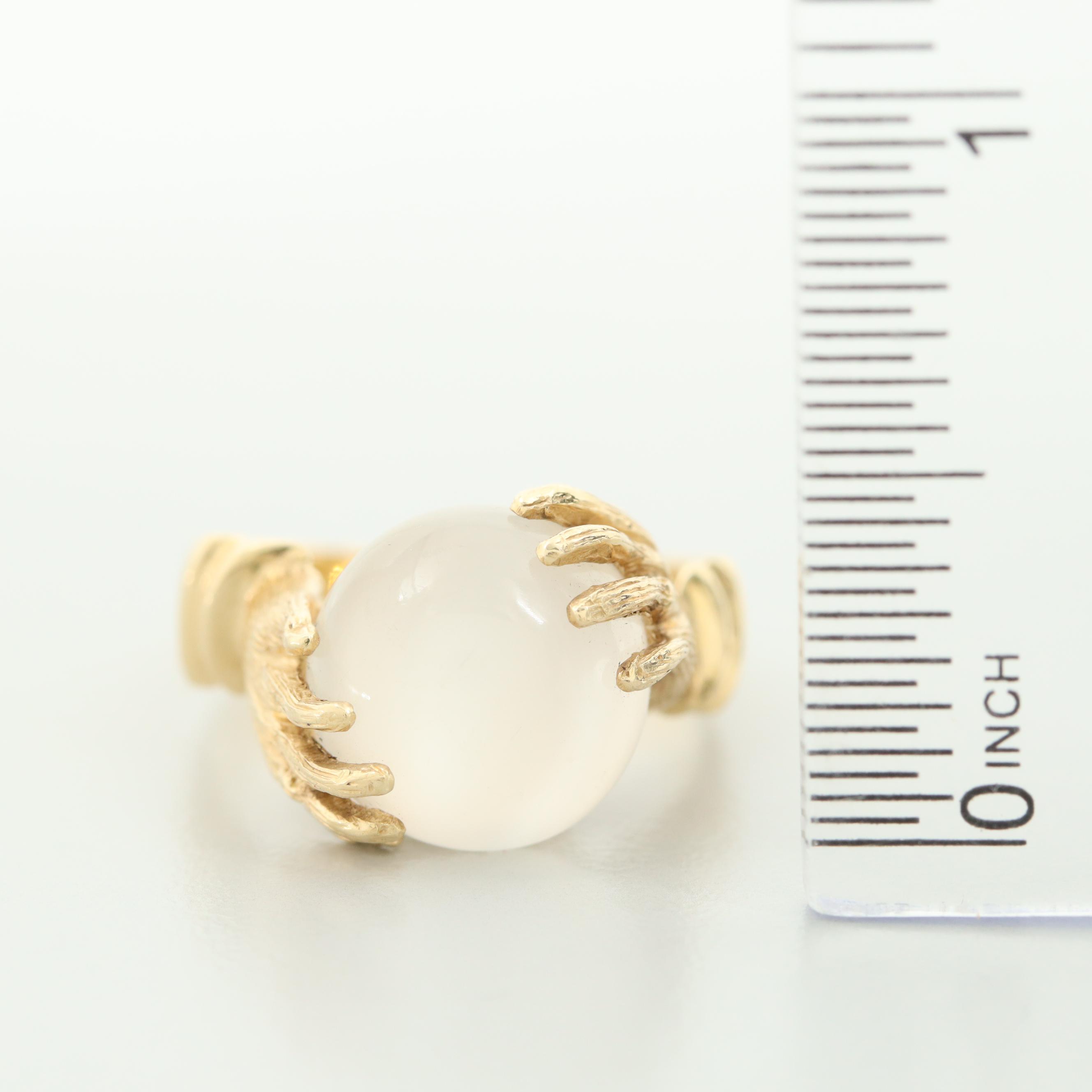 Vintage 14K Gold Cat's Eye Moonstone Fortune Teller's Crystal Ball Motif Ring
