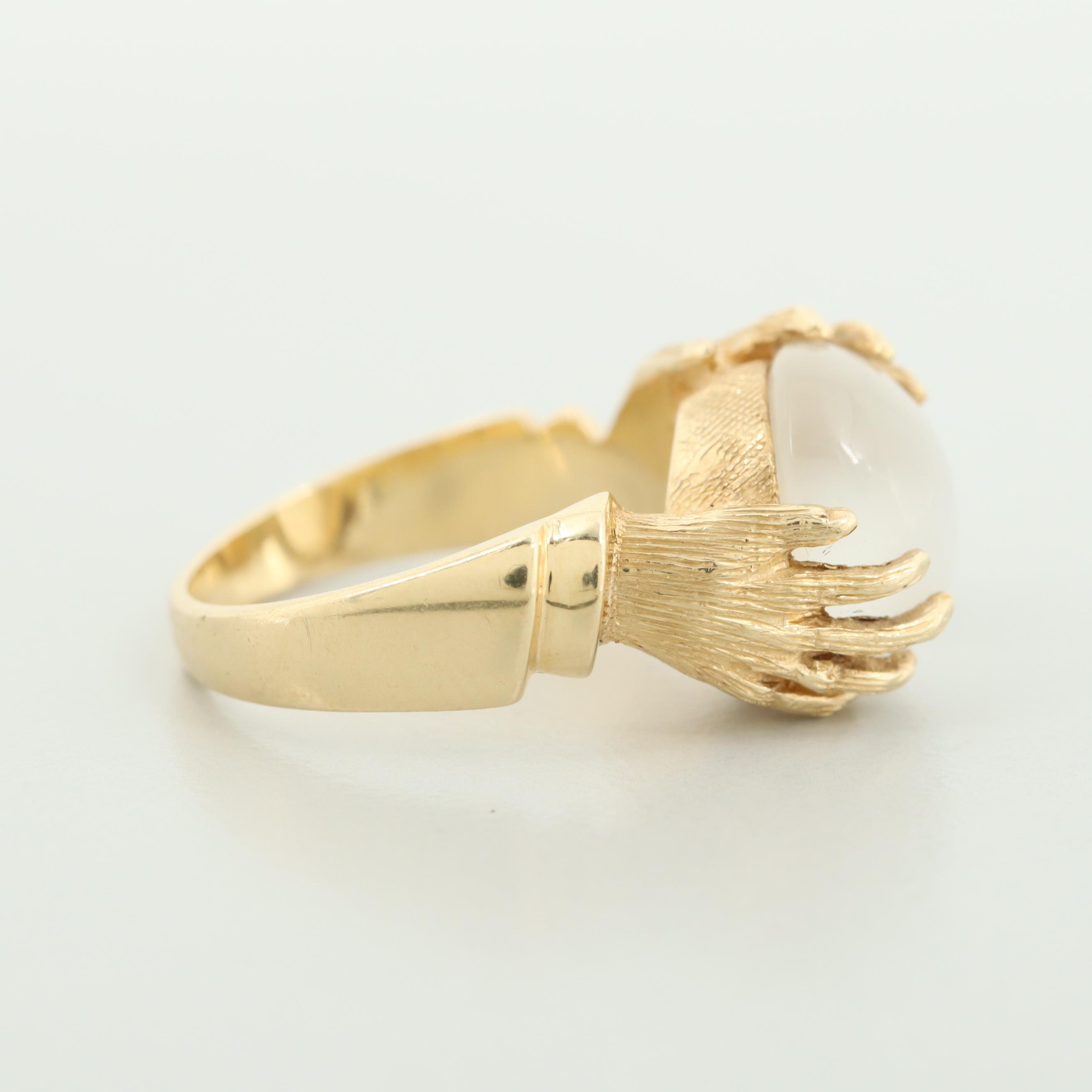 Vintage 14K Gold Cat's Eye Moonstone Fortune Teller's Crystal Ball Motif Ring