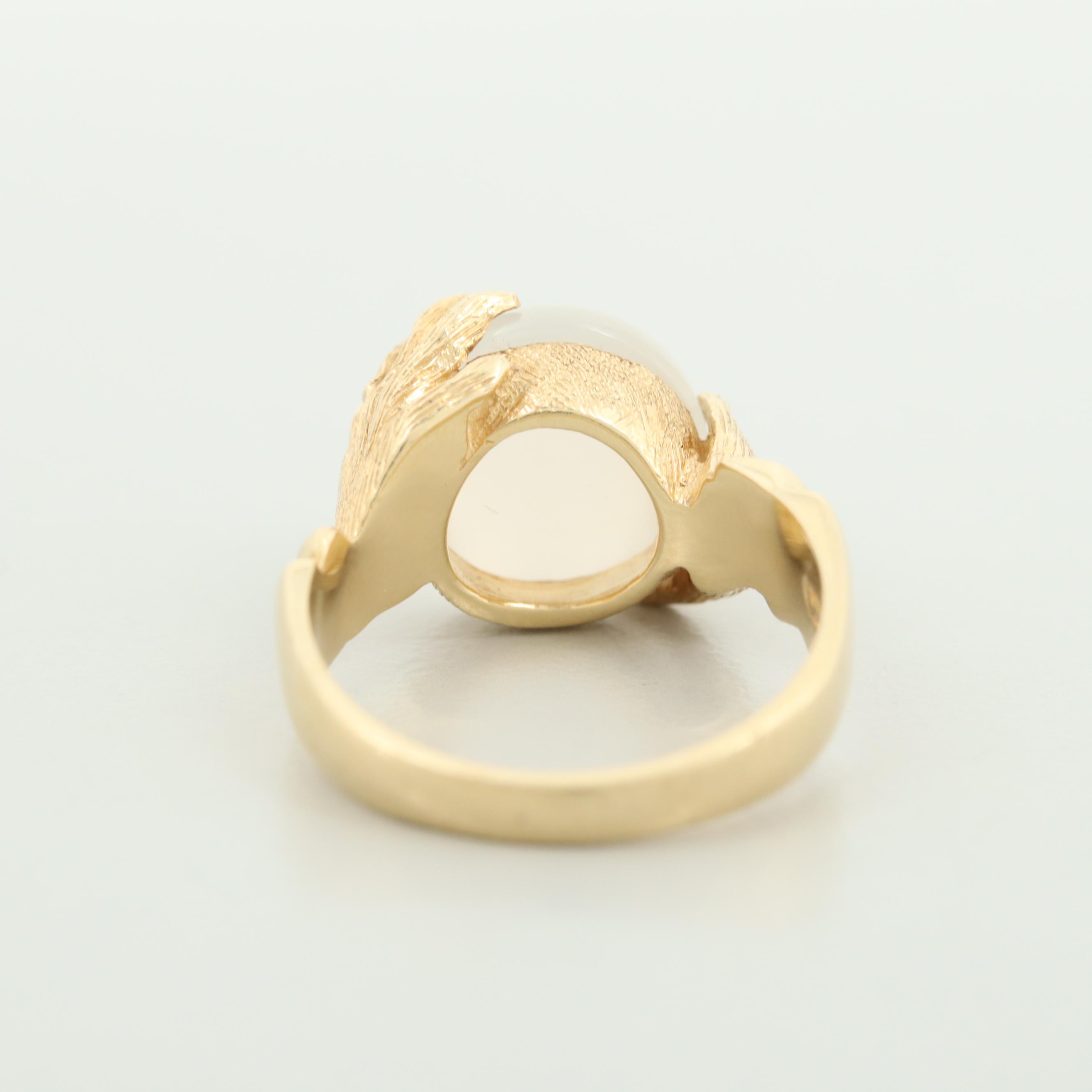 Vintage 14K Gold Cat's Eye Moonstone Fortune Teller's Crystal Ball Motif Ring
