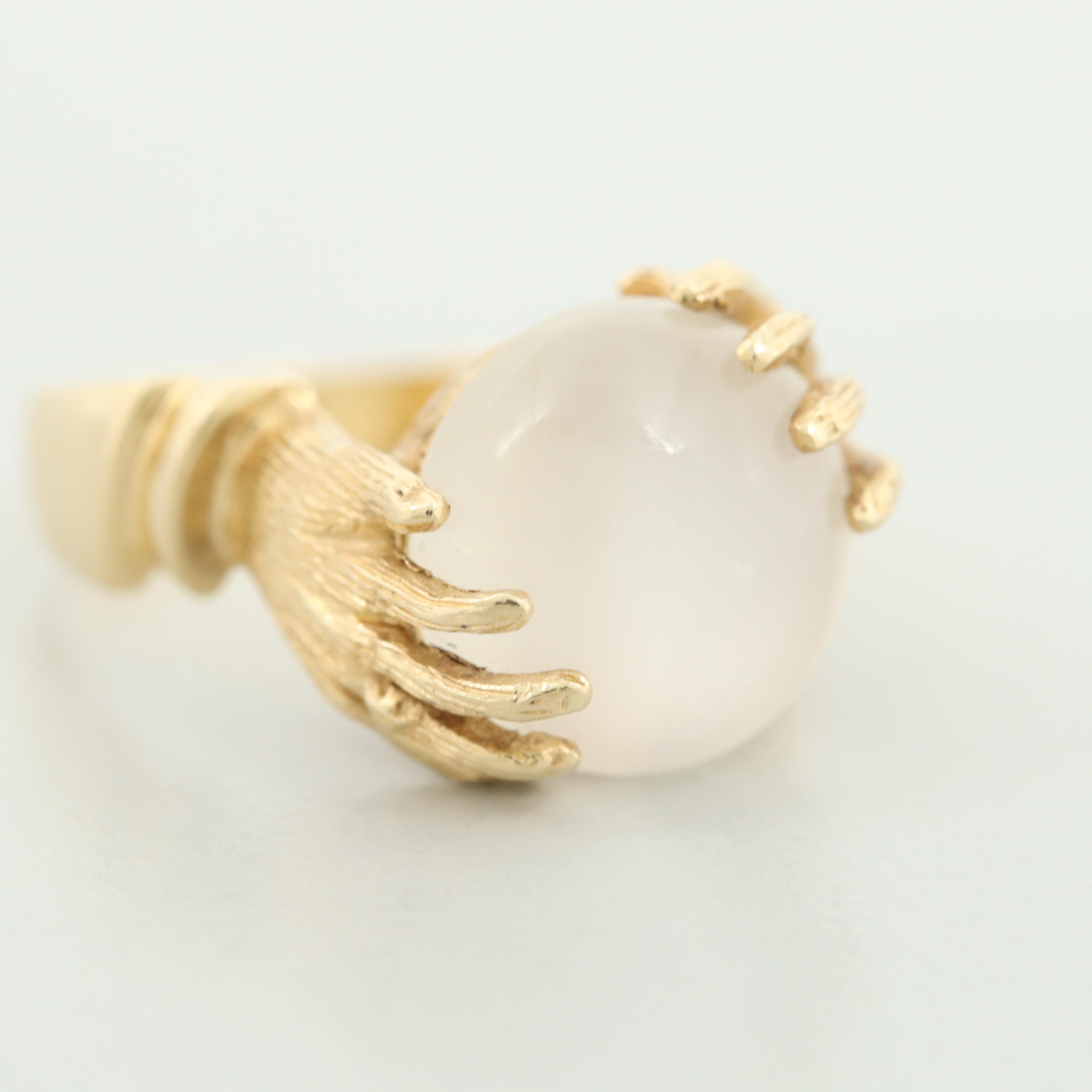 Vintage 14K Gold Cat's Eye Moonstone Fortune Teller's Crystal Ball Motif Ring