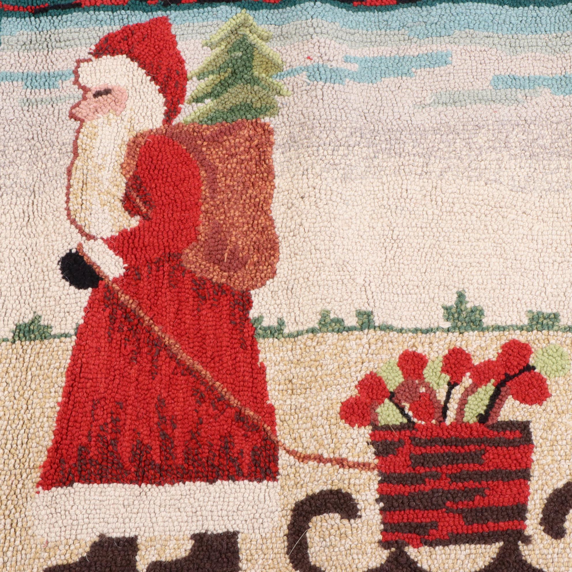 Hand-Hooked Santa Claus Wool Rug