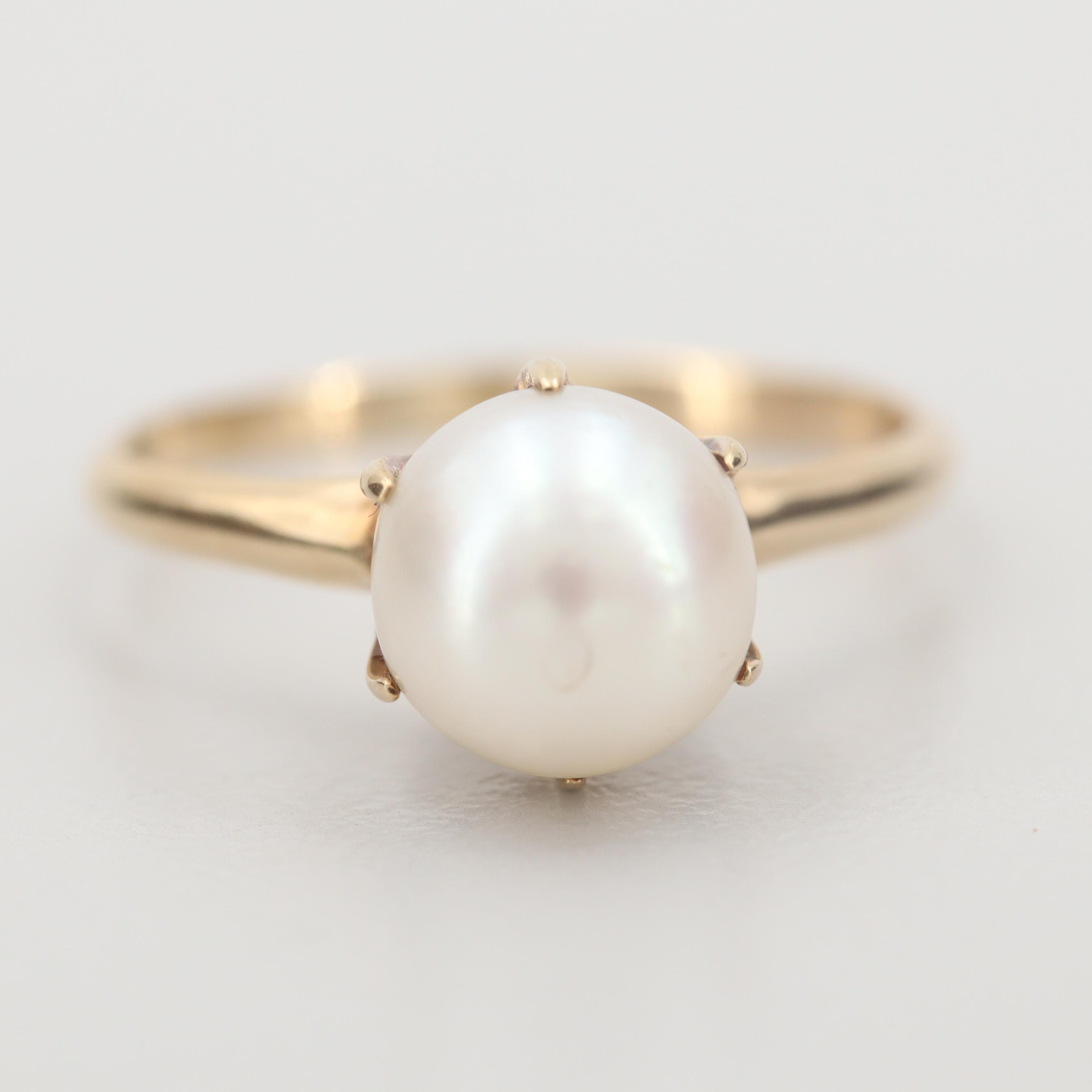 Vintage Mikimoto 14K Yellow Gold Cultured Pearl Ring