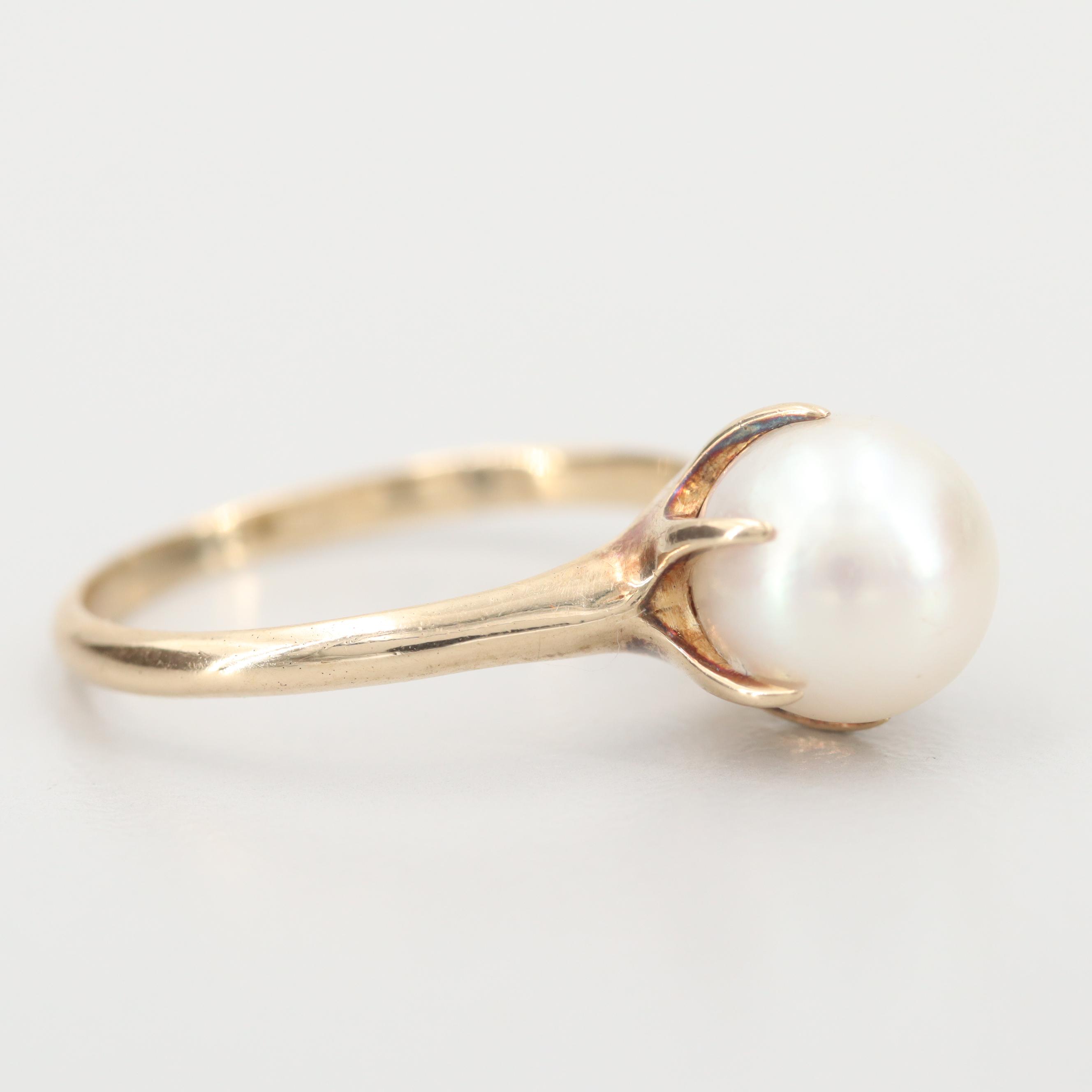 Vintage Mikimoto 14K Yellow Gold Cultured Pearl Ring