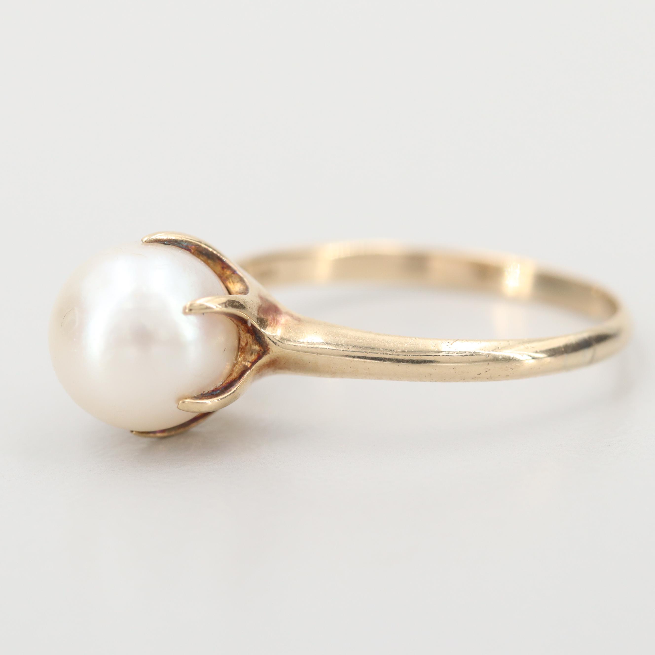 Vintage Mikimoto 14K Yellow Gold Cultured Pearl Ring