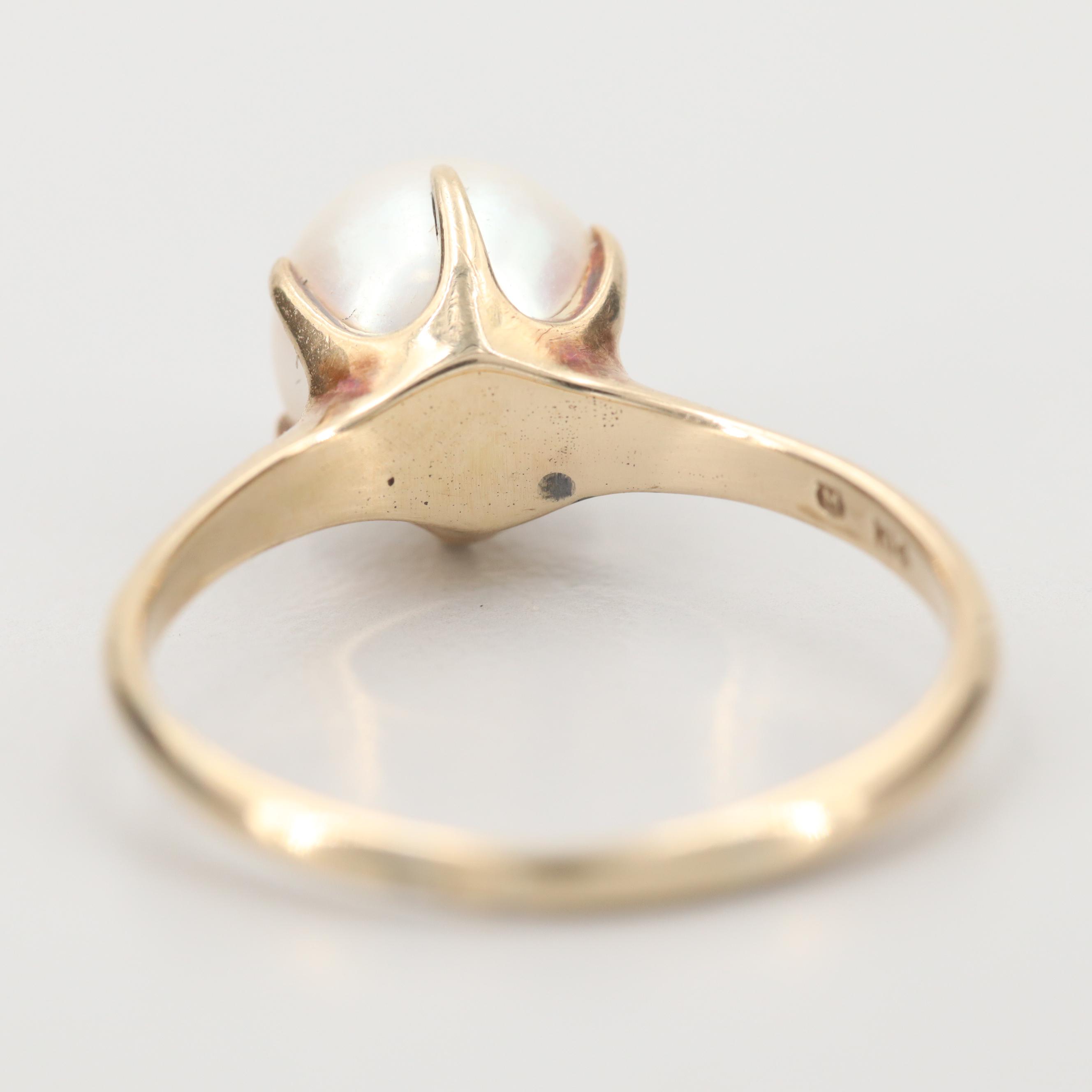 Vintage Mikimoto 14K Yellow Gold Cultured Pearl Ring