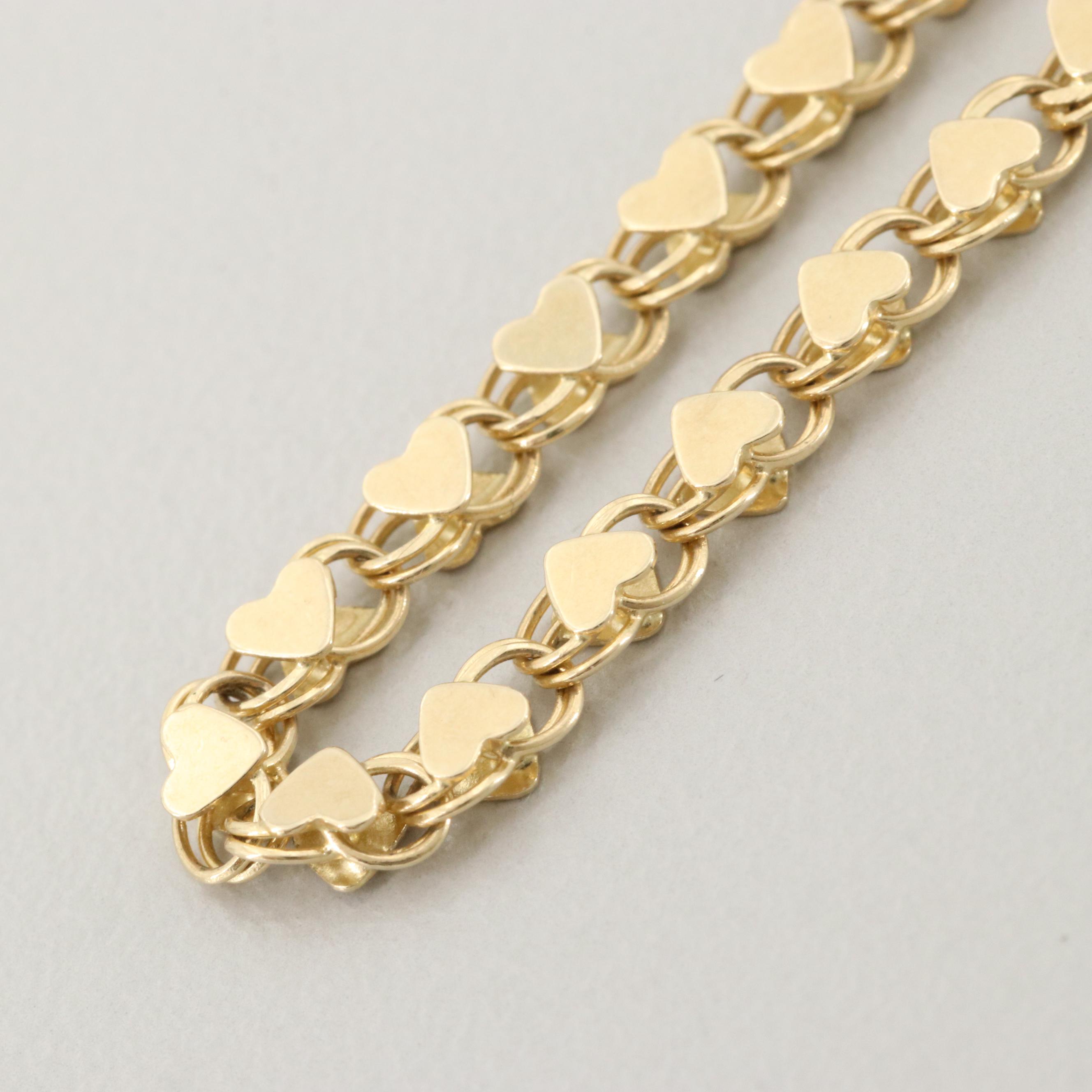 14K Yellow Gold Heart Link Bracelet