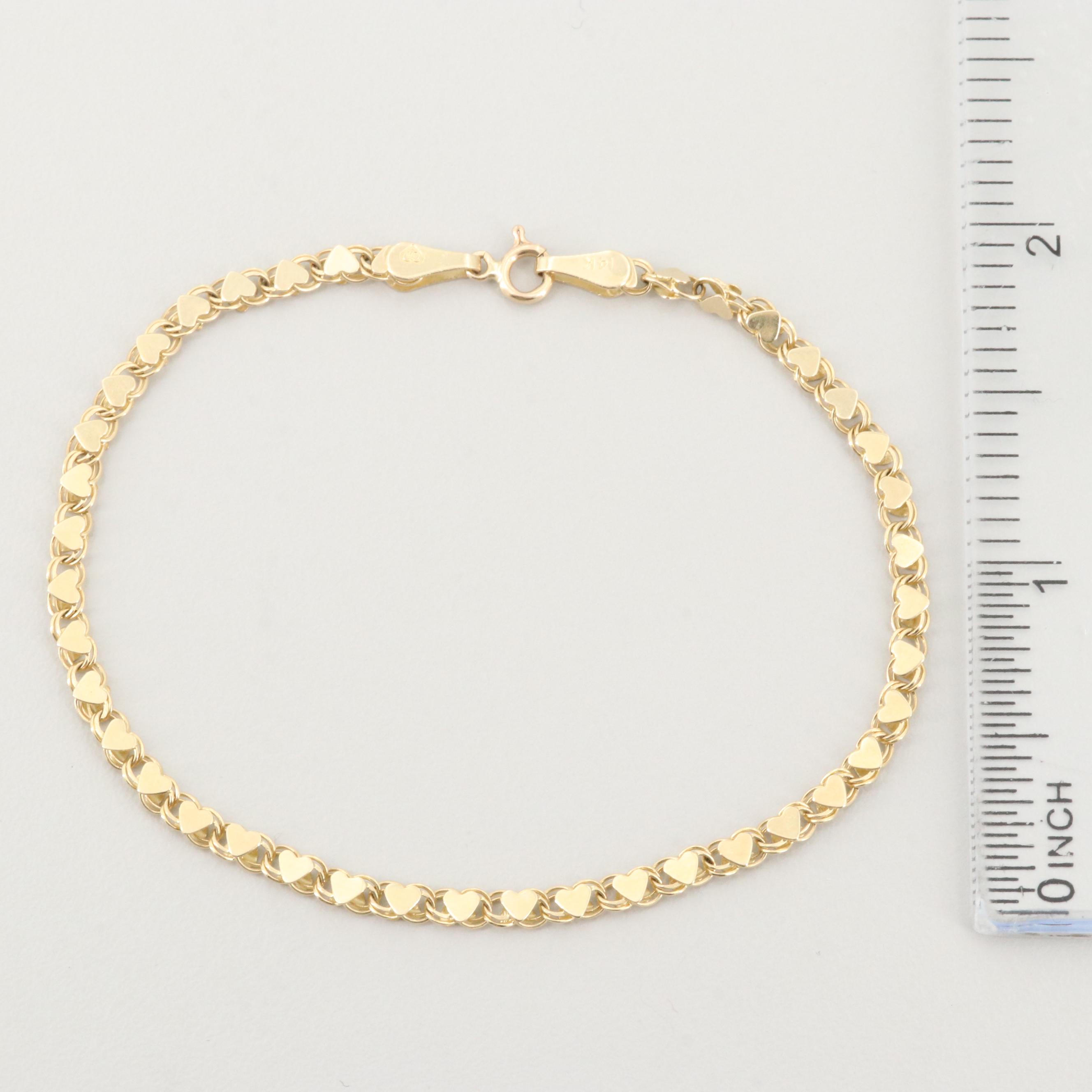 14K Yellow Gold Heart Link Bracelet