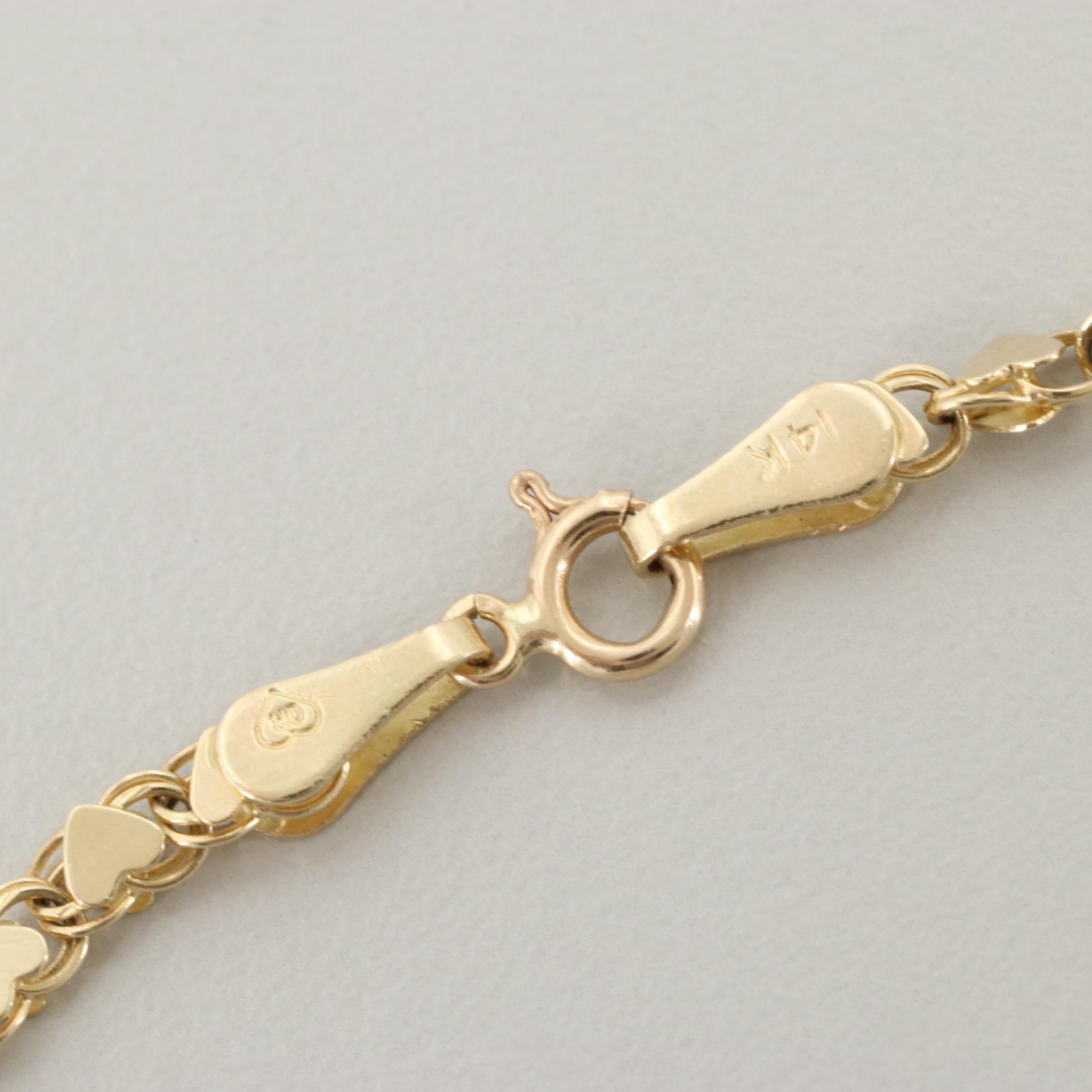 14K Yellow Gold Heart Link Bracelet