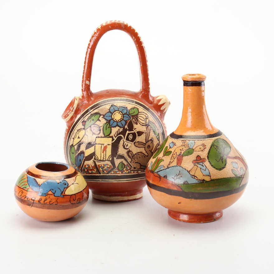 Hand-Painted Tlaquepaque Jalisco Mexican Earthenware, Early to Mid 20th Century