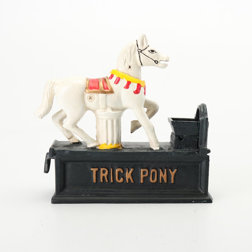 Mid- Century Cast Metal "Trick Pony" Piggy Bank