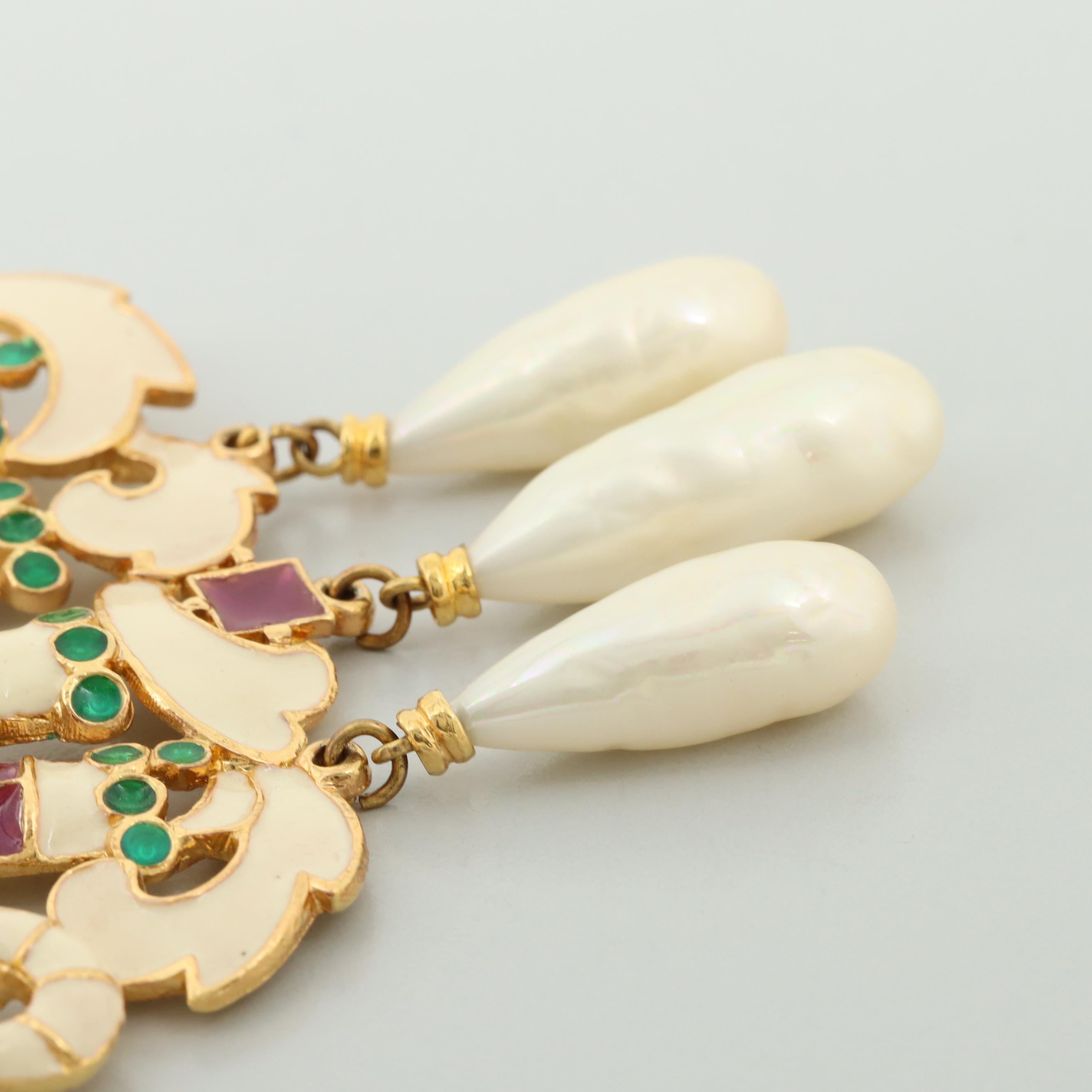 Vintage Hattie Carnegie Imitation Pearl, Rhinestone and Enamel Elephant Brooch