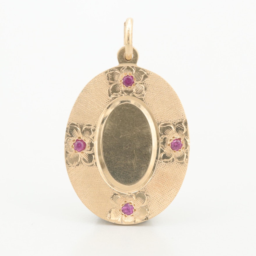 14K Yellow Gold Ruby Pendant with Florentine Accents