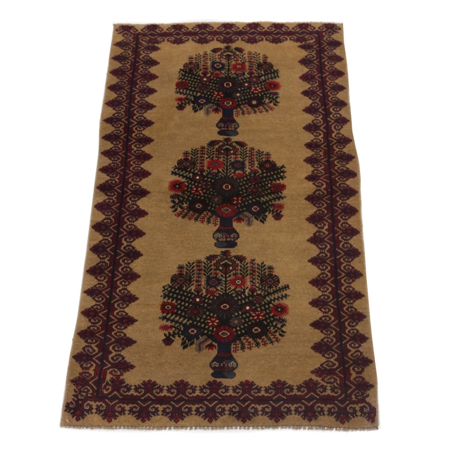 3'4 x 6'0 Hand-Knotted Persian Baluch "Vase of Flowers" Rug, circa 1960