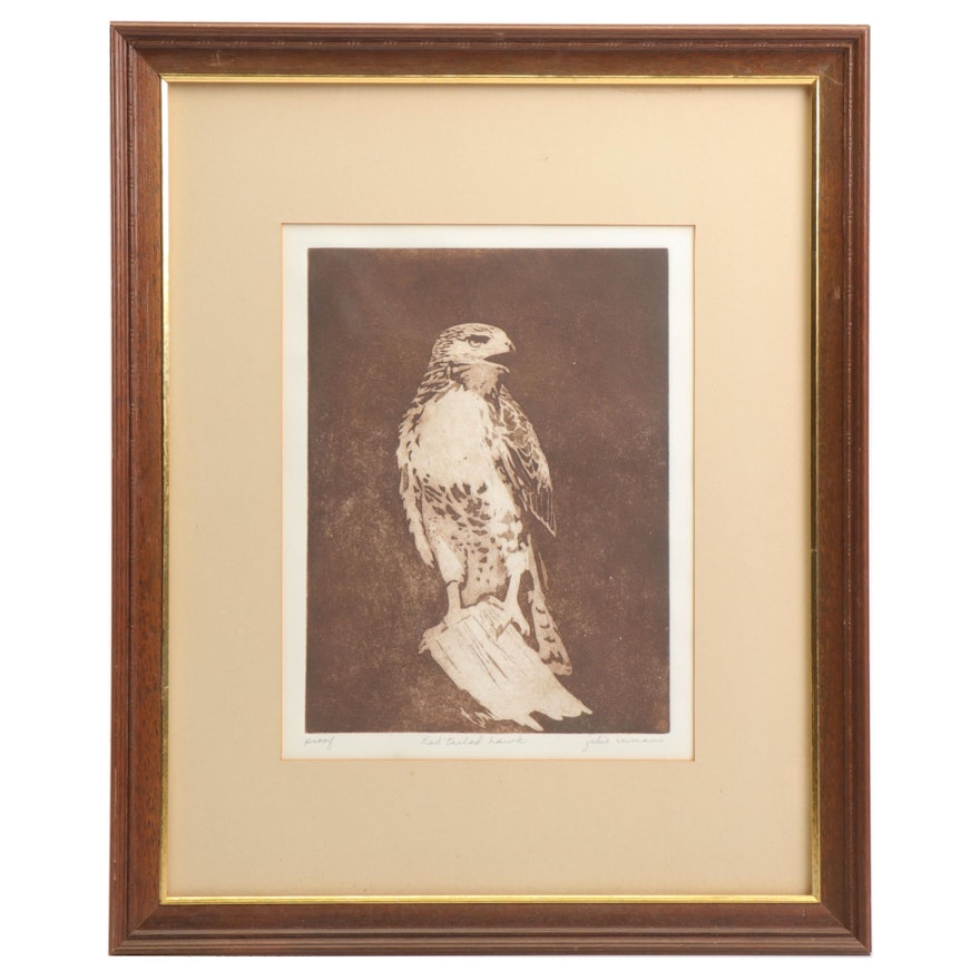 Julie Inman Aquatint and Etching Print "Red Tail Hawk"