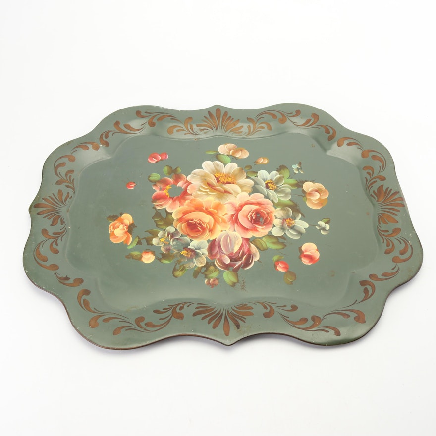 Hand-Painted Floral Metal Tray