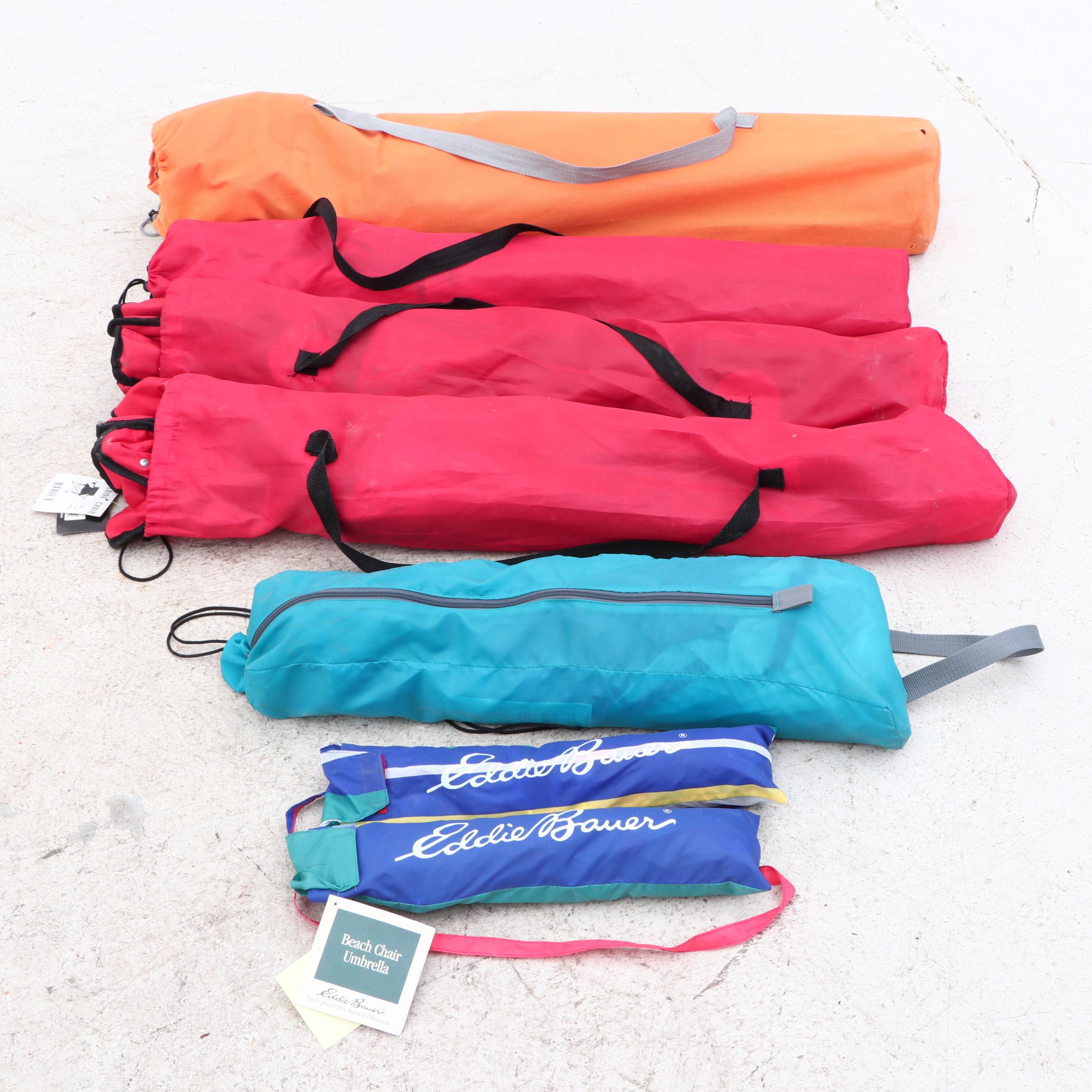 Ozark Trail, Glaciers Edge Folding Chairs with Eddie Bauer Umbrellas and Cabana