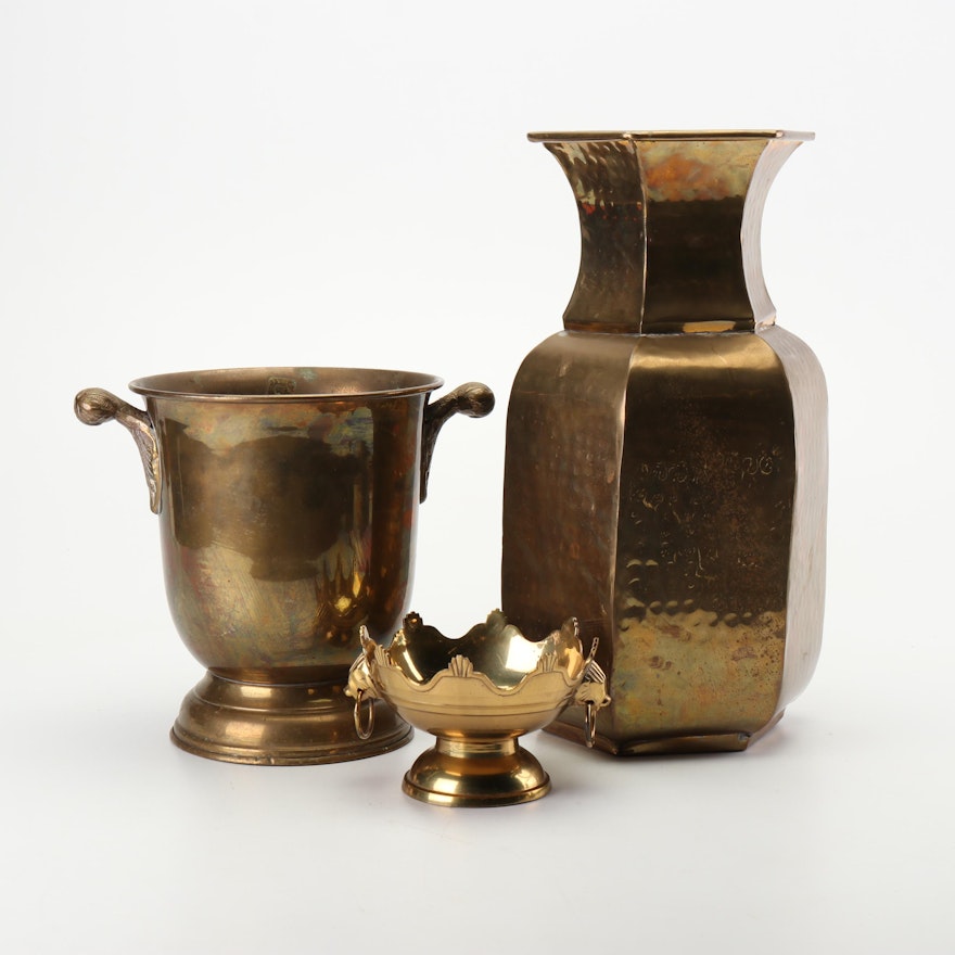 Indian Brass Vase, Ice Champagne Bucket and Compote