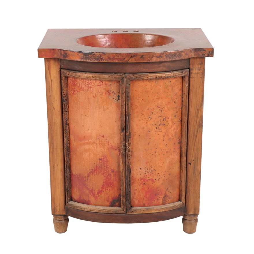 Pine and Copper Bathroom Vanity with Sink