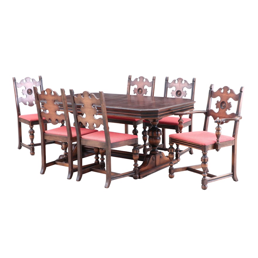 Berkey and Gay Walnut Dining Table and Dining Chairs, Circa 1920