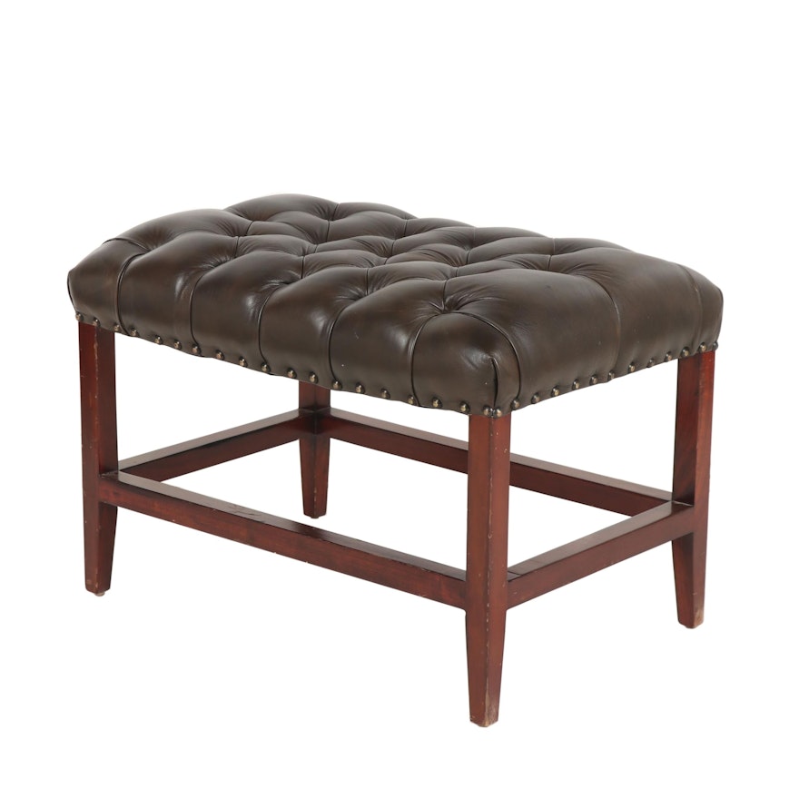 Contemporary Tufted Leather Upholstered and Wood Bench