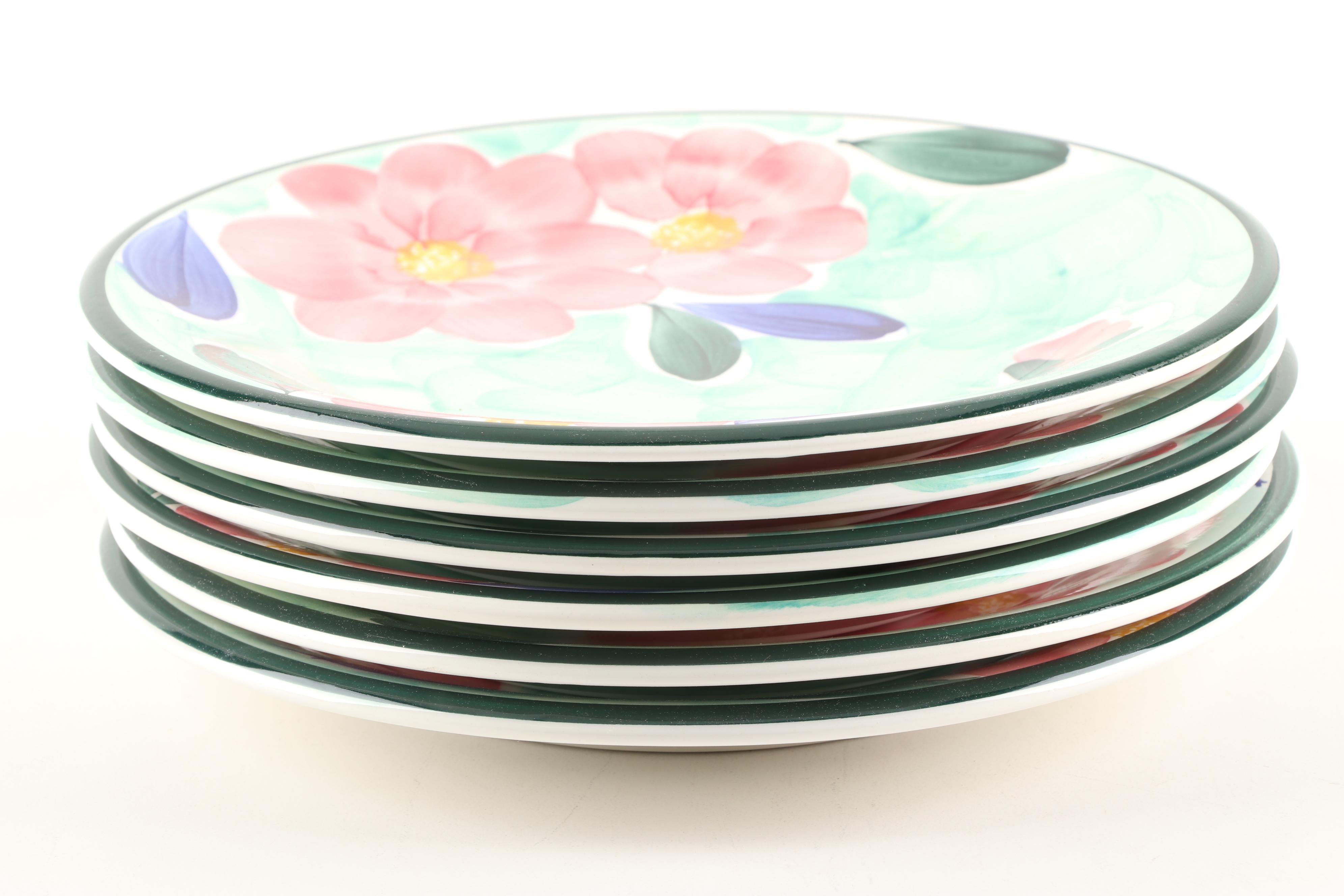 Hand-Painted Italian Ceramica San Marciano Green and Yellow Dinnerware