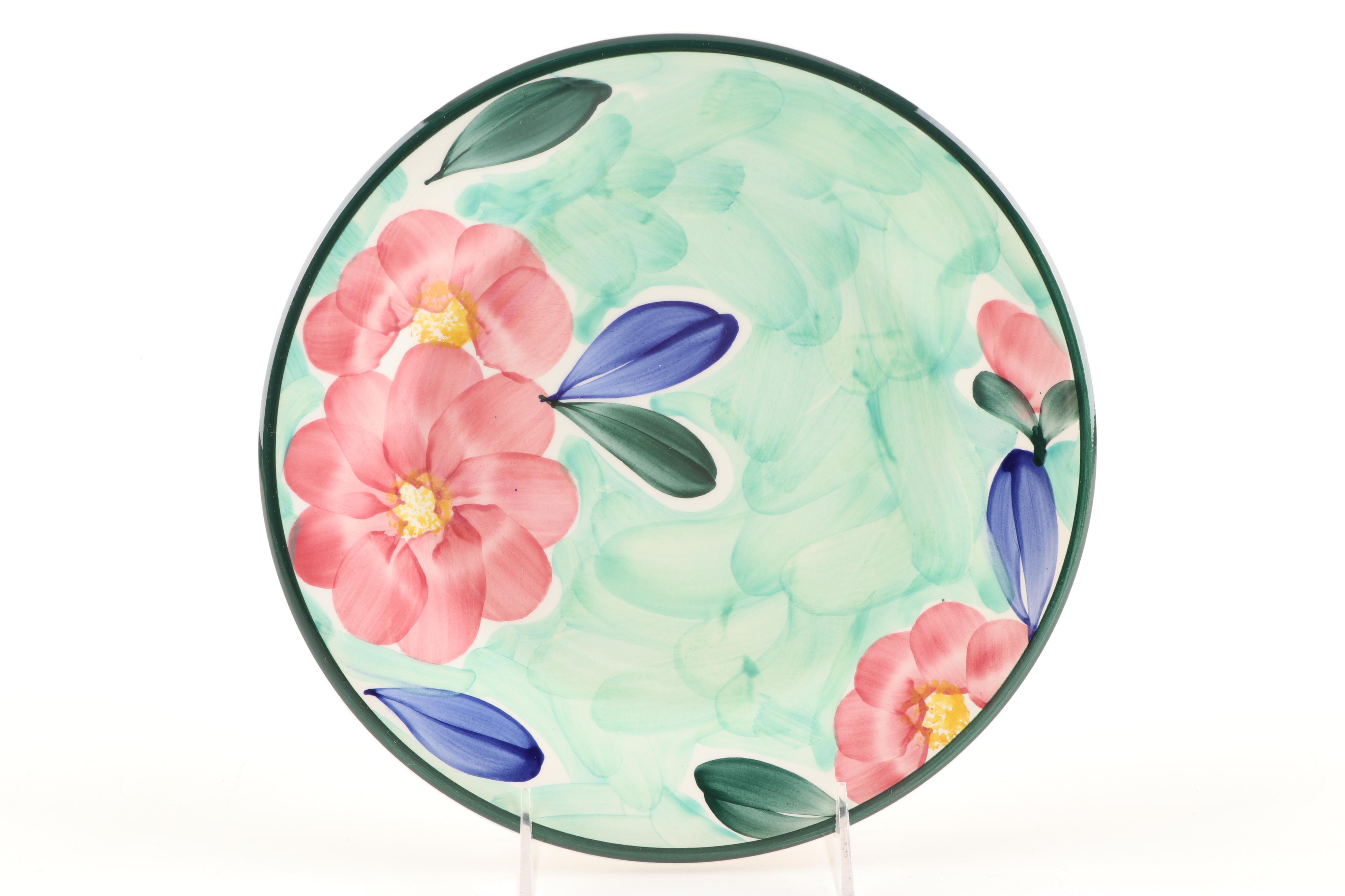 Hand-Painted Italian Ceramica San Marciano Green and Yellow Dinnerware