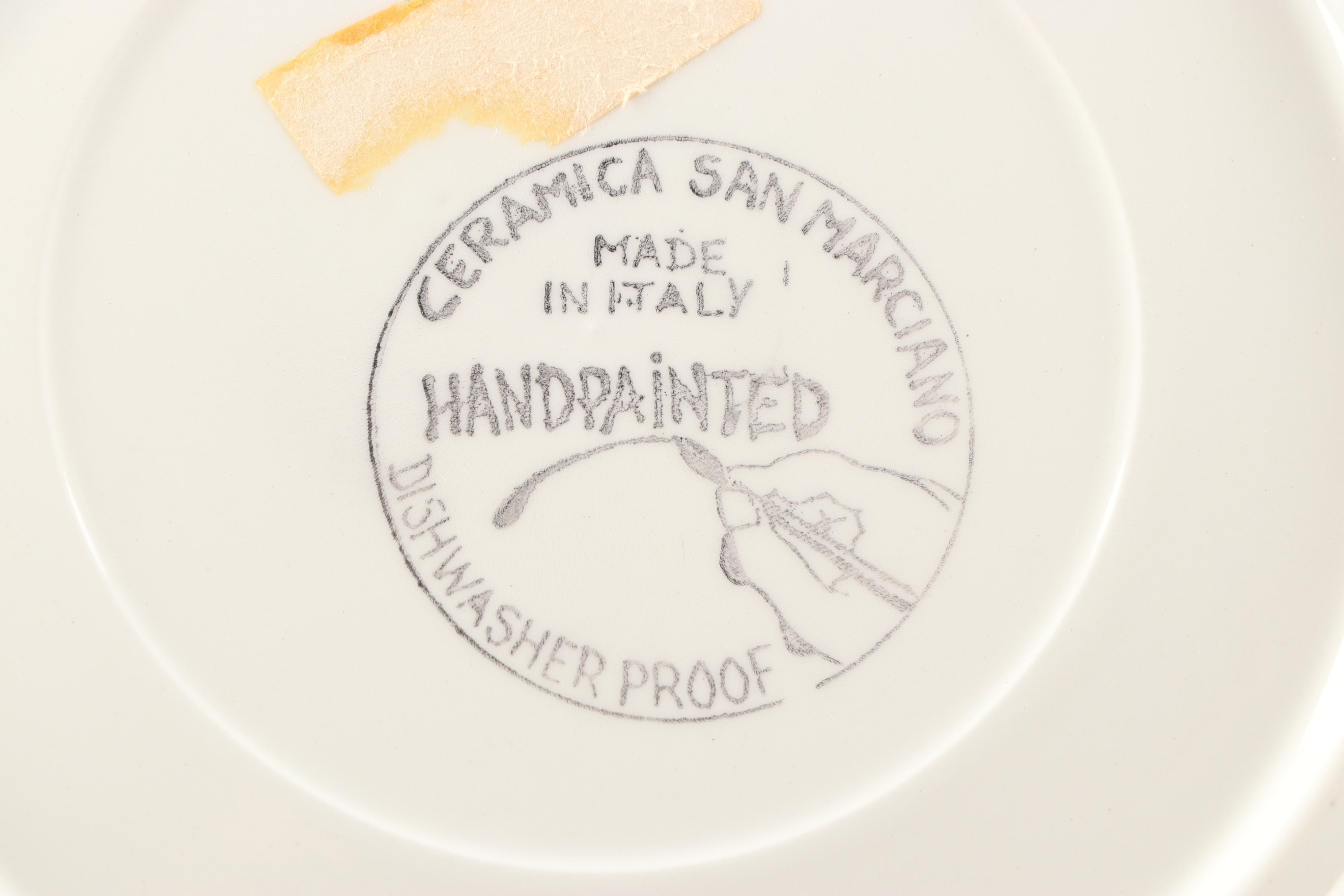 Hand-Painted Italian Ceramica San Marciano Green and Yellow Dinnerware