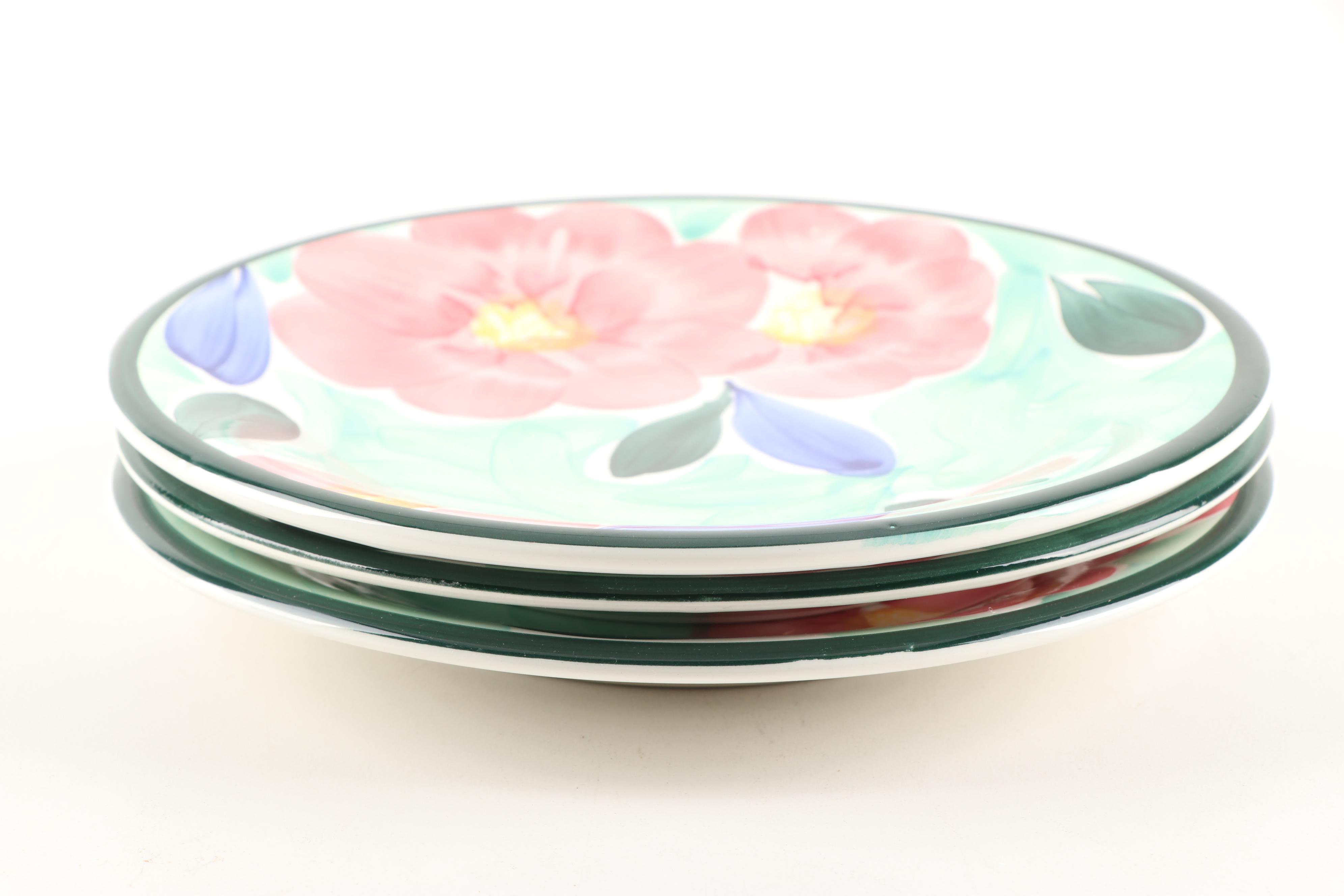 Hand-Painted Italian Ceramica San Marciano Green and Yellow Dinnerware