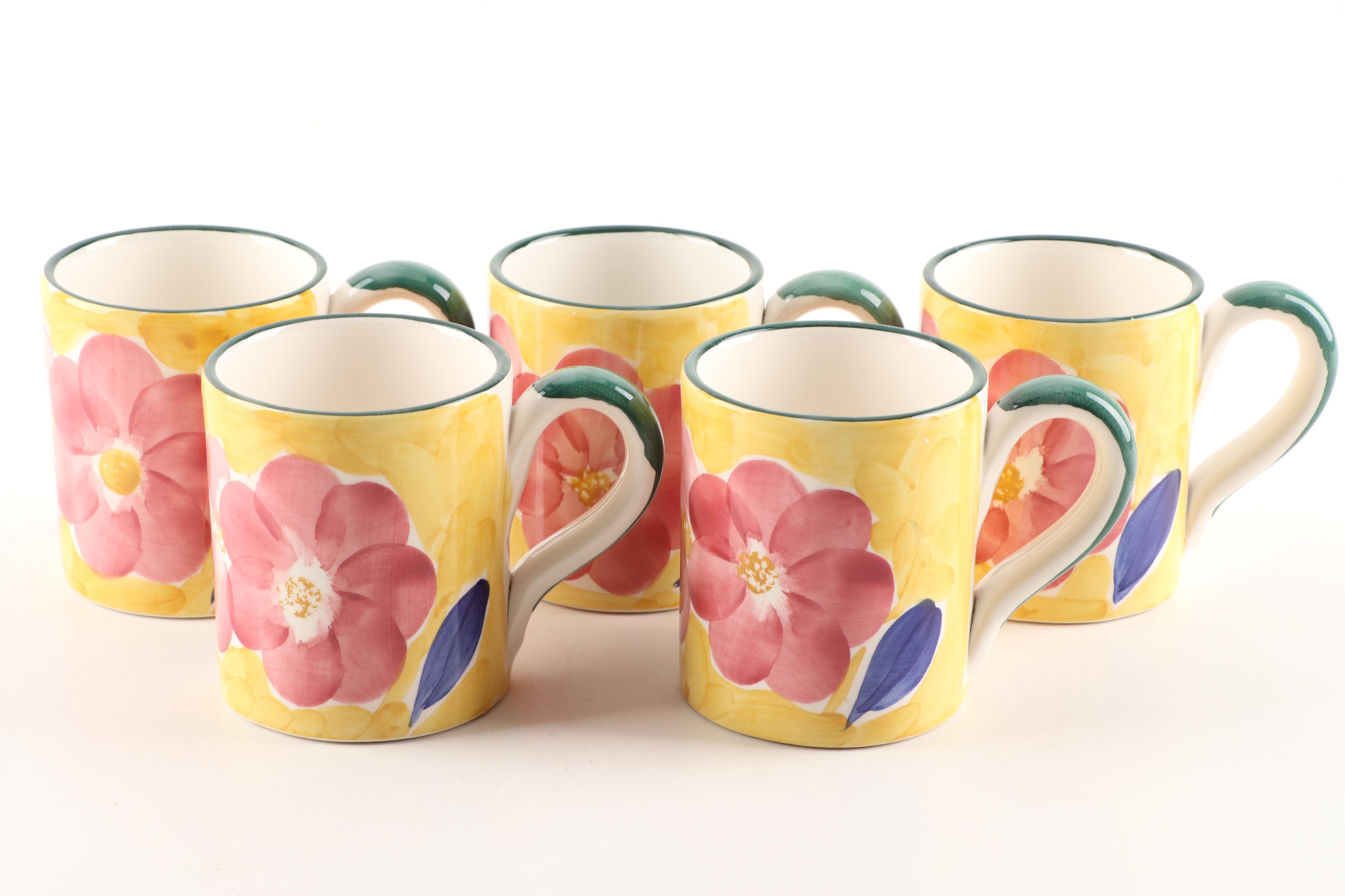 Hand-Painted Italian Ceramica San Marciano Green and Yellow Dinnerware