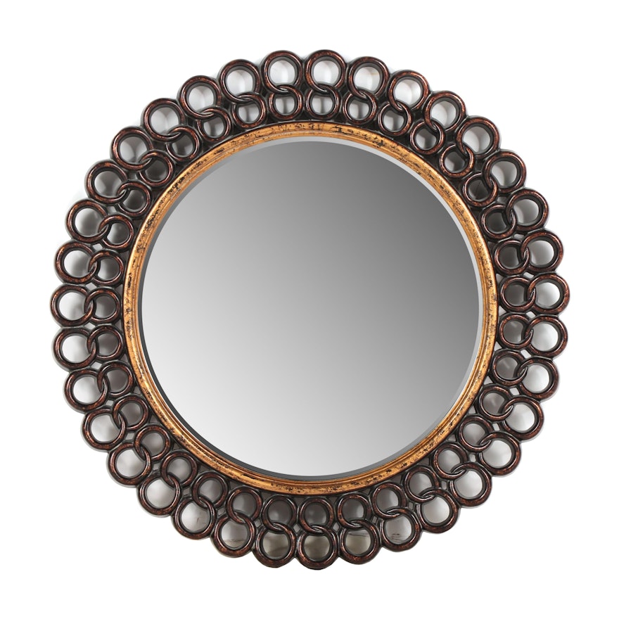 Hemispheres Round Wall Mirror with Antiqued Metallic Finish