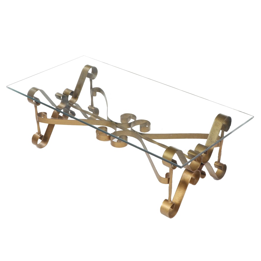 Contemporary Scrolled Metal Coffee Table with Glass Top