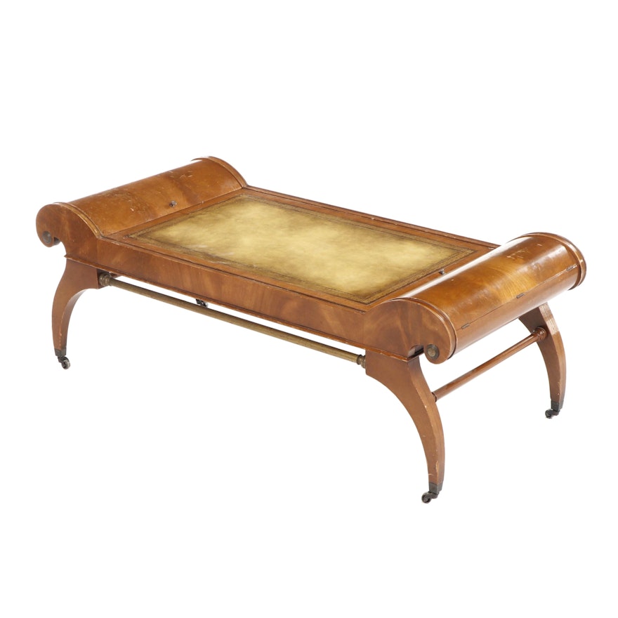 Weiman Heirloom Wooden Coffee Table with Leather Padded Top, 1950s-1960s